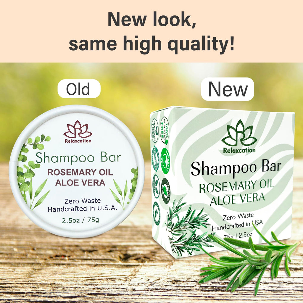 Relaxcation Organic Rosemary & Aloe Vera Solid Shampoo Bar 2-Pack – Refreshing, Hydrating Hair Care