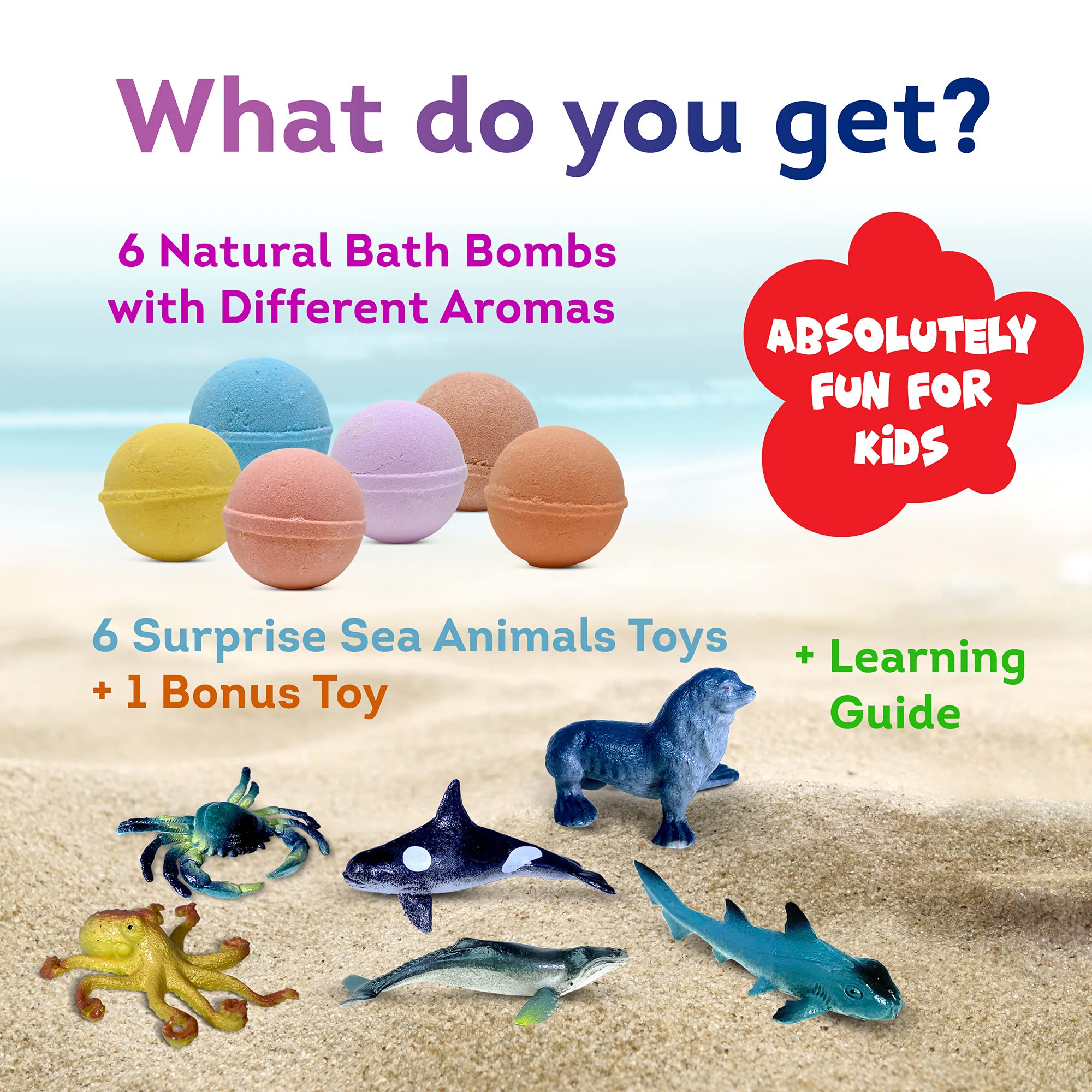 Relaxcation Made-in-USA Kids Bath Bombs with Toys Inside – 36 Ocean Toys Gift Set