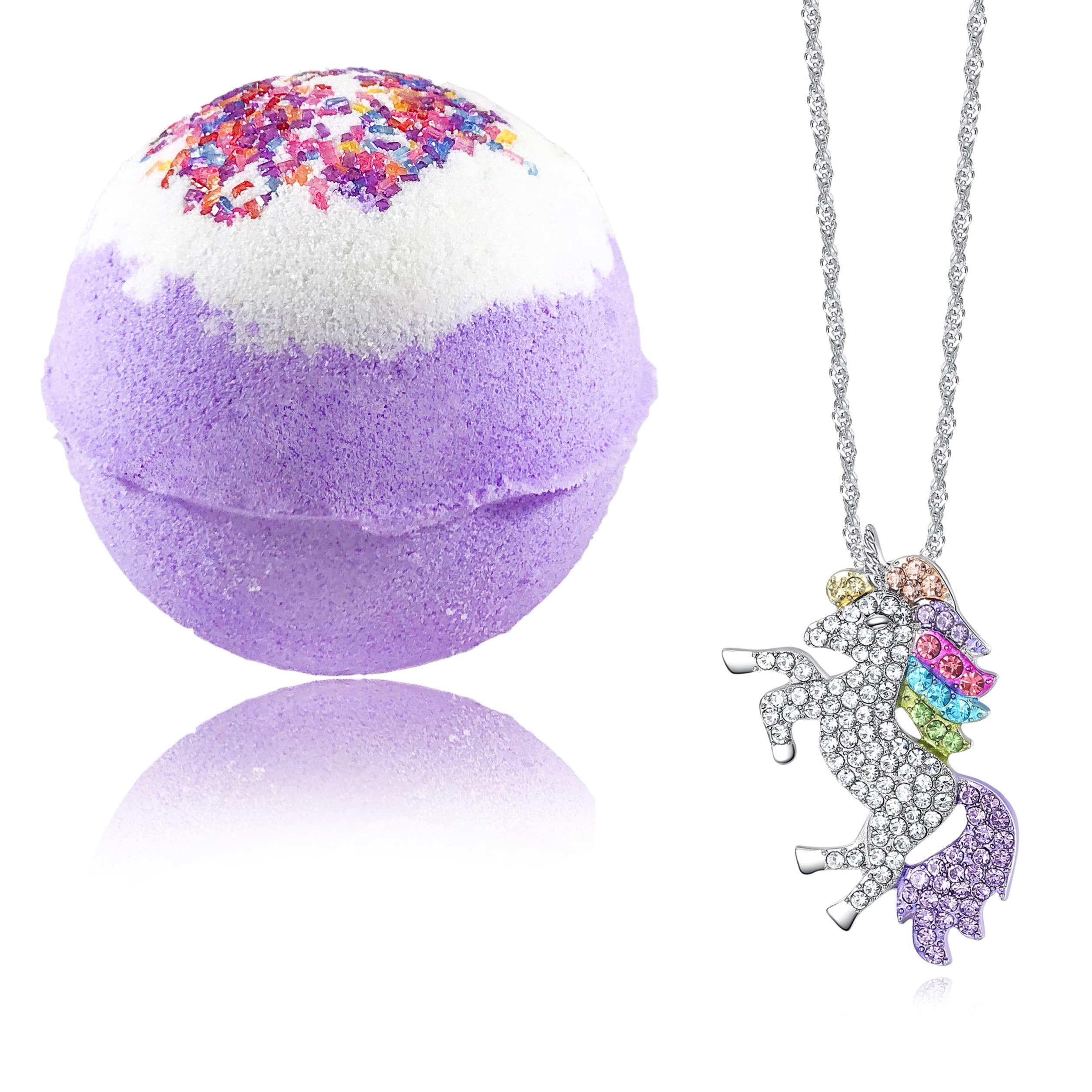 Relaxcation Unicorn Bubble Bath Bomb with Necklace Inside – 8 oz Gift Box, Natural Ingredients, Sensitive Skin Friendly