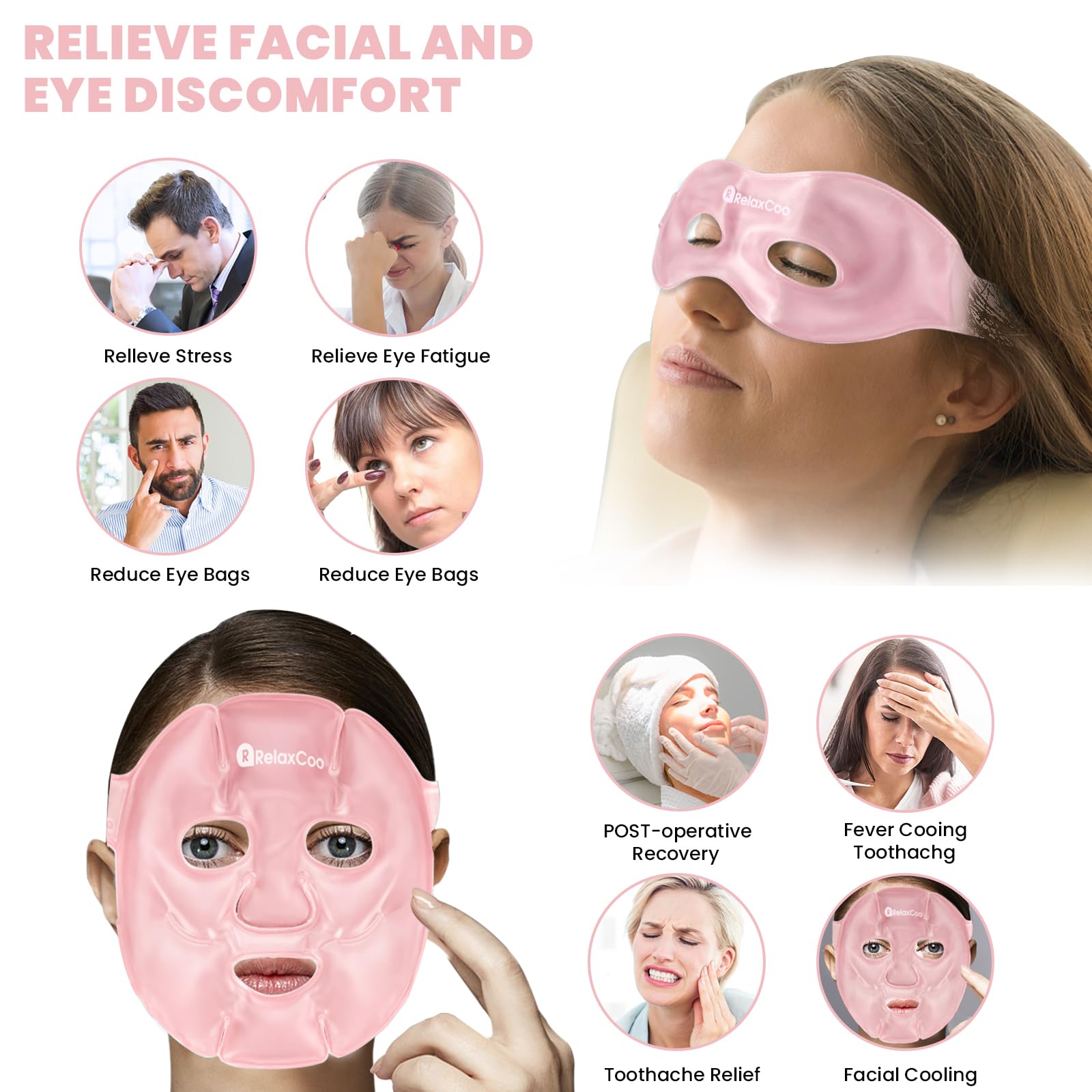 RelaxCoo Ice Face Eye Mask – Cold & Hot Gel Therapy for Dark Circles, Puffy Eyes & Headache Support