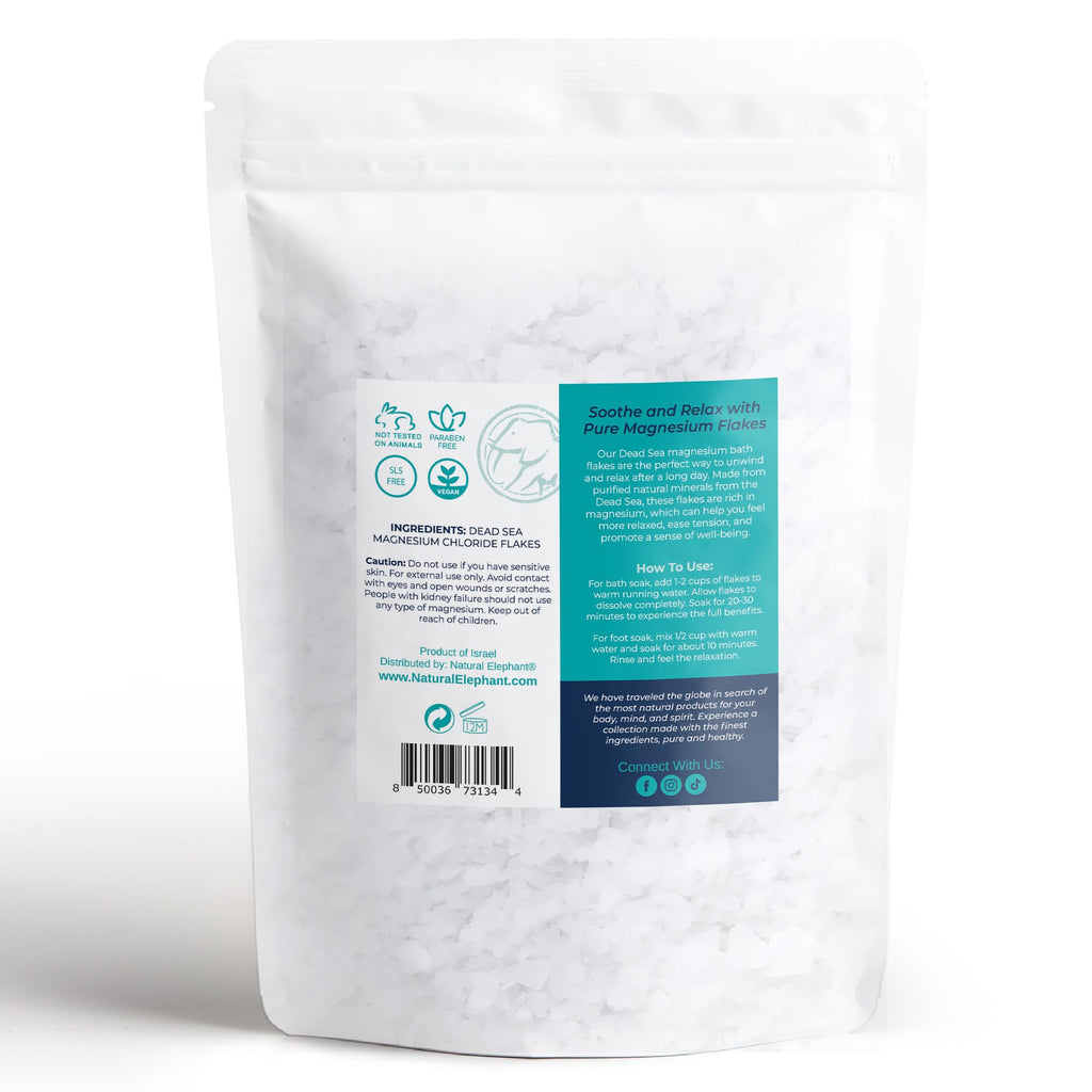 Natural Elephant Dead Sea Magnesium Bath Flakes – 10 lb (2x5 lb) Pure Magnesium Chloride Soak