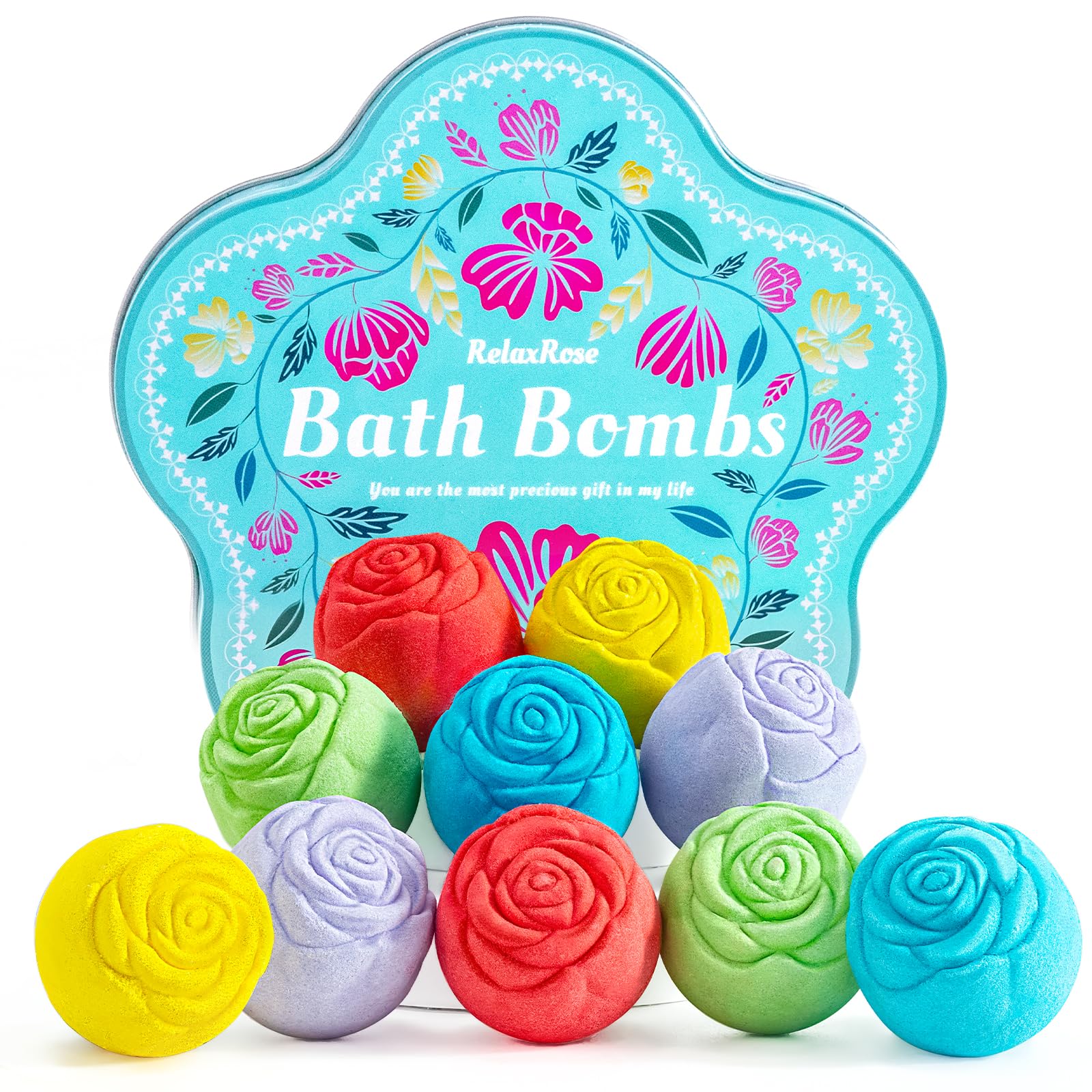 RelaxRose Bath Bomb Gift Set – 10 Handmade Bombs with 5 Aromatic Scents for Spa-At-Home Relaxation
