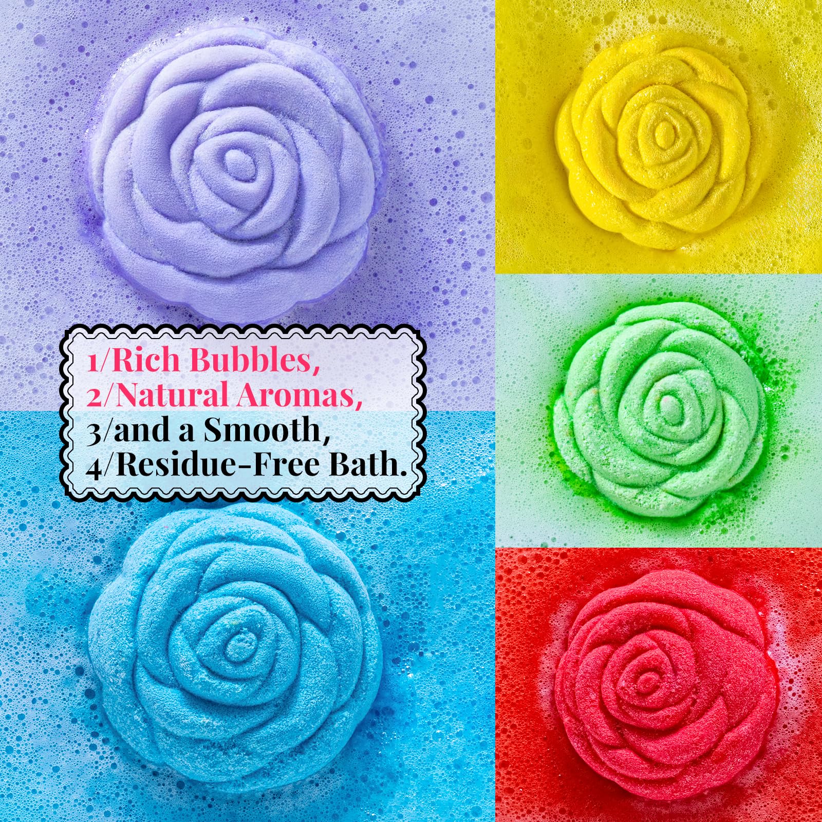 RelaxRose Bath Bomb Gift Set – 10 Handmade Bombs with 5 Aromatic Scents for Spa-At-Home Relaxation