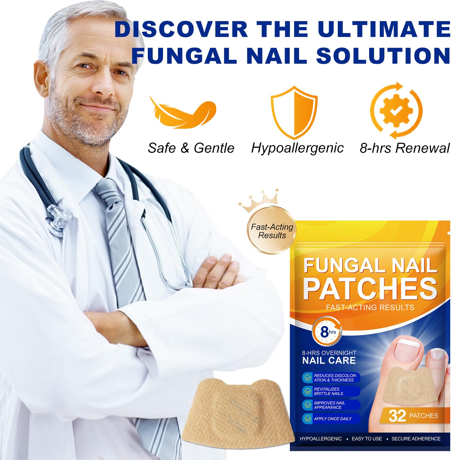 ReliCo Nail Treatment Patches (64 Pcs, 2 Pack) Night Repair for Discolored & Thickened Nails