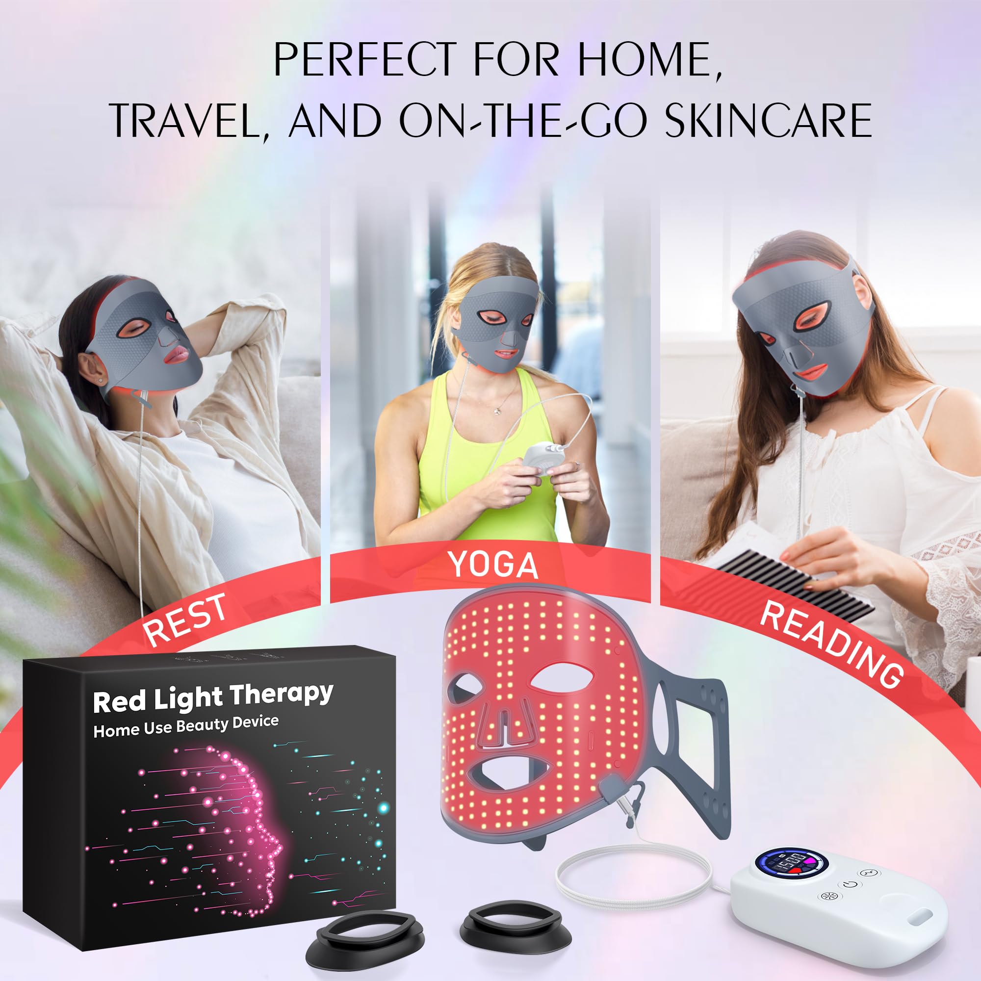 ReLuien Red Light Therapy Mask | Flexible Silicone LED Face Mask with 630nm Red Light & 850nm Near-Infrared