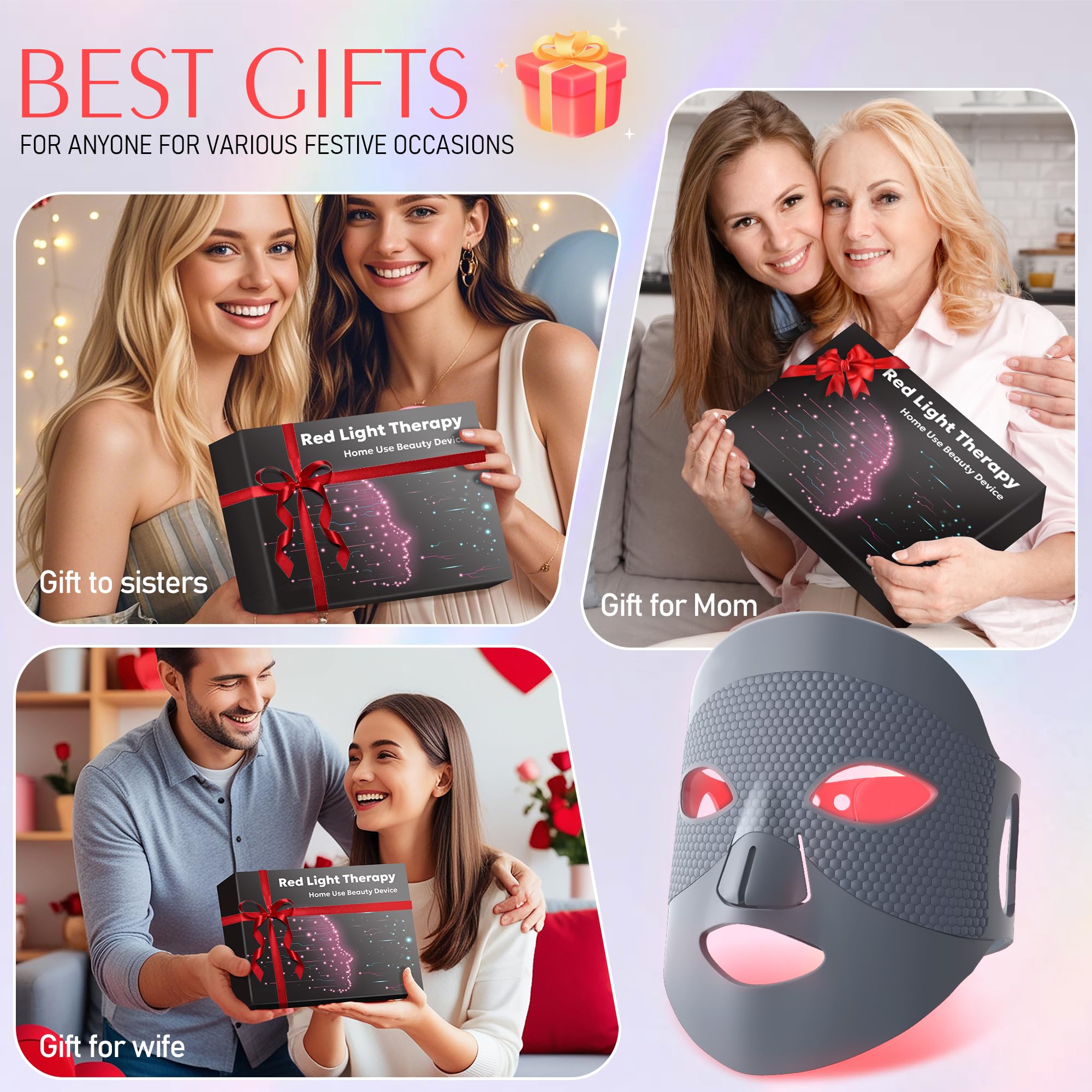 ReLuien Red Light Therapy Mask | Flexible Silicone LED Face Mask with 630nm Red Light & 850nm Near-Infrared
