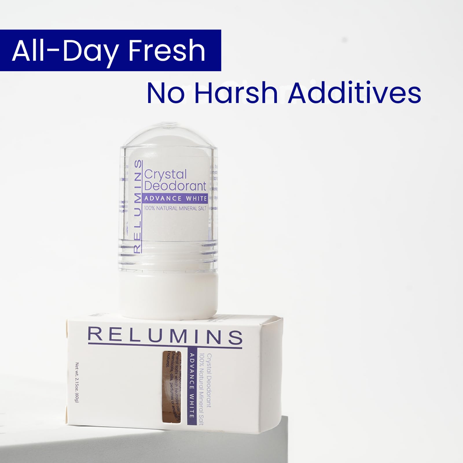 Relumins Crystal Deodorant – Aluminum-Free Mineral Salt Roll-On, 60g x 3