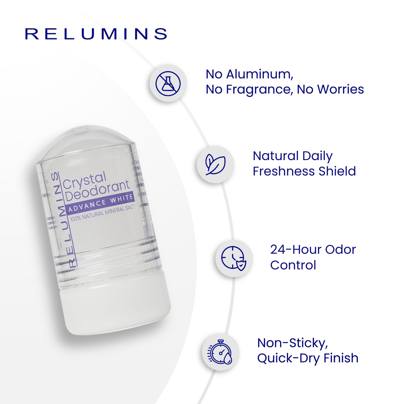 Relumins Crystal Deodorant – Aluminum-Free Mineral Salt Roll-On, 60g x 3