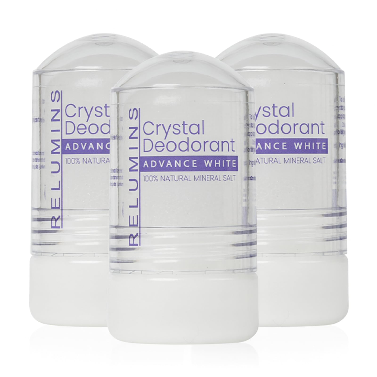 Relumins Crystal Deodorant – Aluminum-Free Mineral Salt Roll-On, 60g x 3
