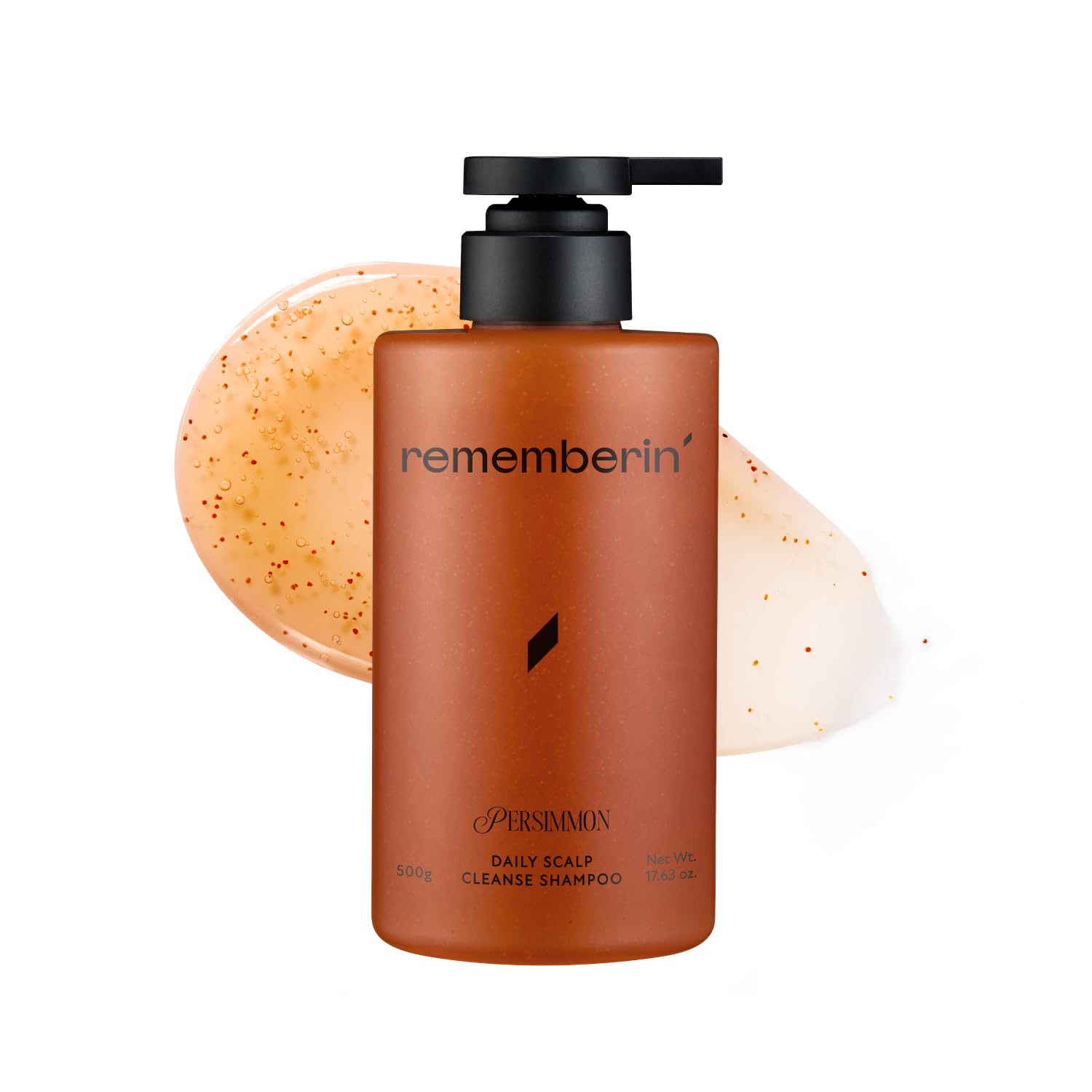 Rememberin Persimmon Shampoo for Odor Control – Korean Persimmon Extract, Sulfate-Free & Gentle, pH-Balanced for Sensitive Scalp, 24-Hour Freshness (17.63 oz / 500 g)