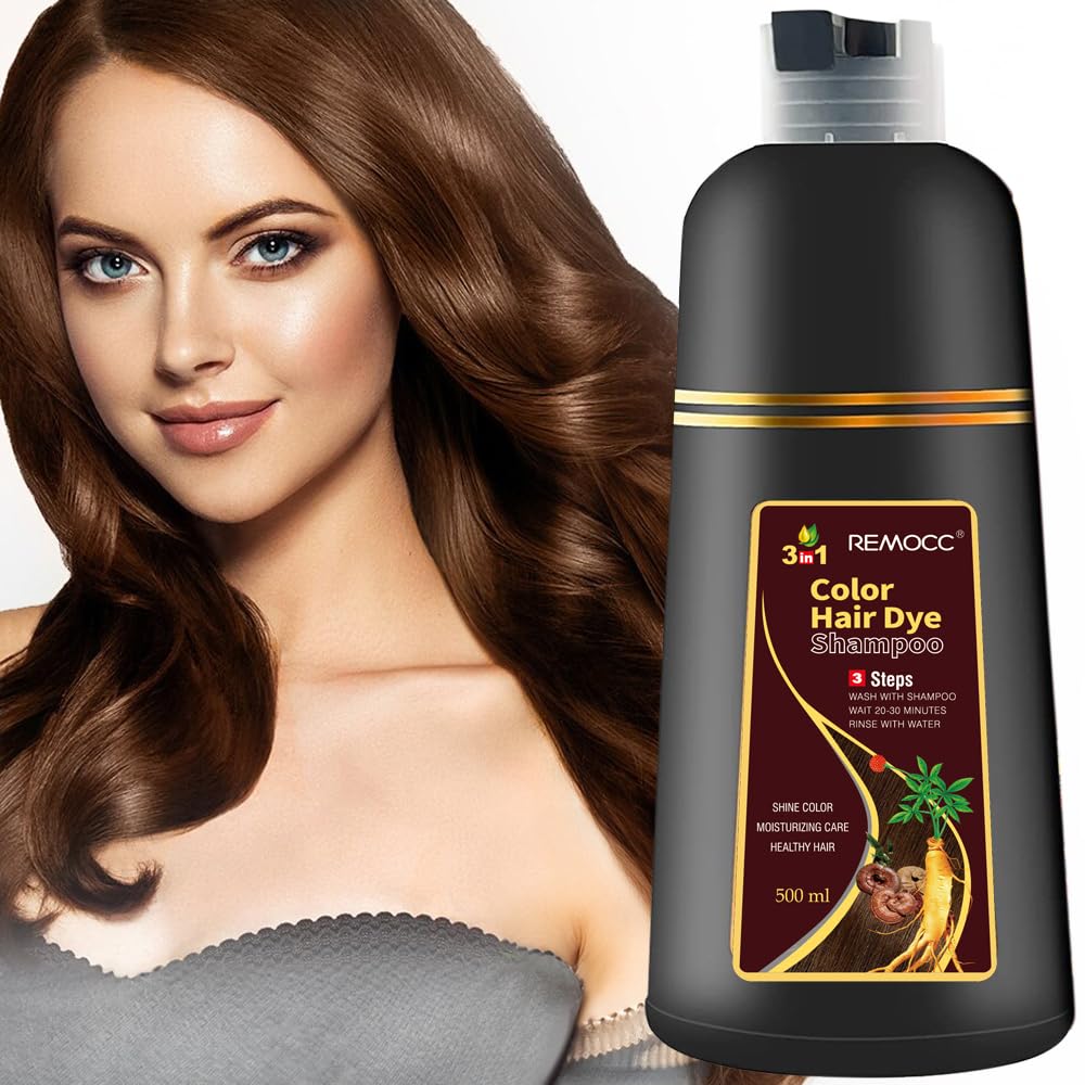 Remocc Instant Brown Hair Dye Shampoo – 3-in-1 Gray Coverage, Herbal 500ml