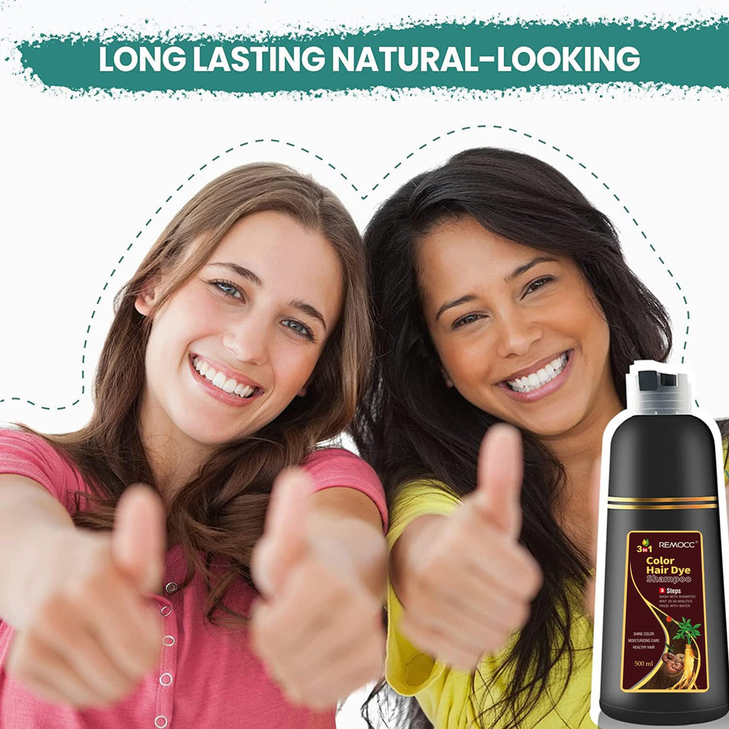 Remocc Instant Brown Hair Dye Shampoo – 3-in-1 Gray Coverage, Herbal 500ml