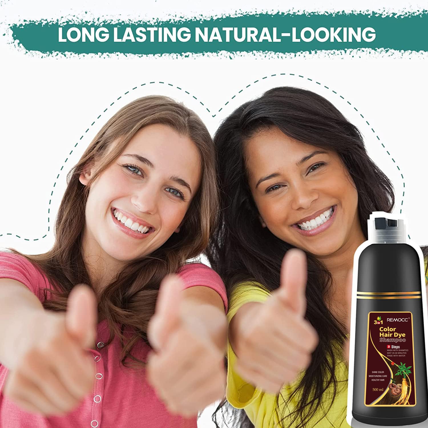 Remocc Instant Brown Hair Dye Shampoo – 3-in-1 Gray Coverage, Herbal 500ml