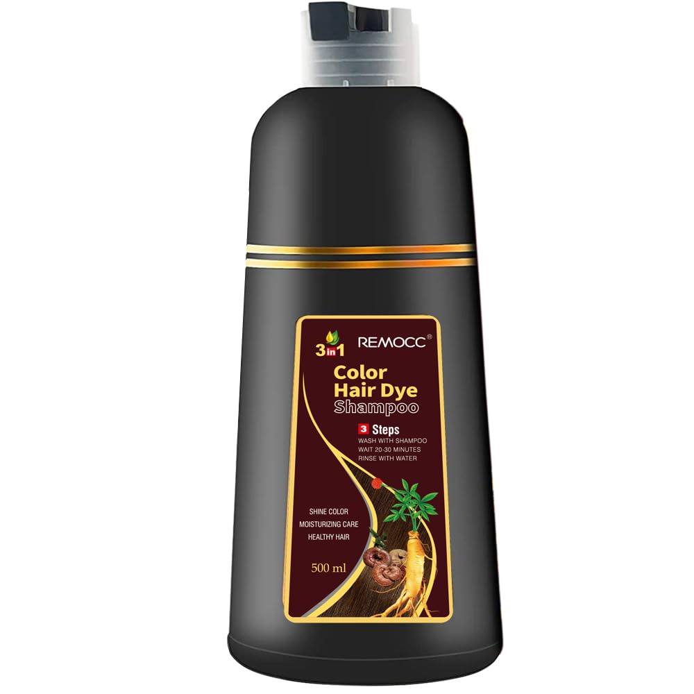 Remocc Instant Chestnut Hair Dye Shampoo 3 in 1 – 100% Gray Coverage in Minutes, 500ml