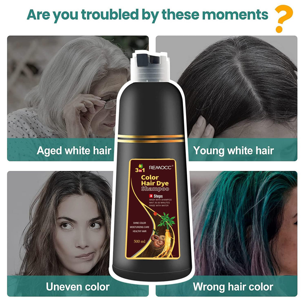 Remocc Instant Chestnut Hair Dye Shampoo 3 in 1 – 100% Gray Coverage in Minutes, 500ml