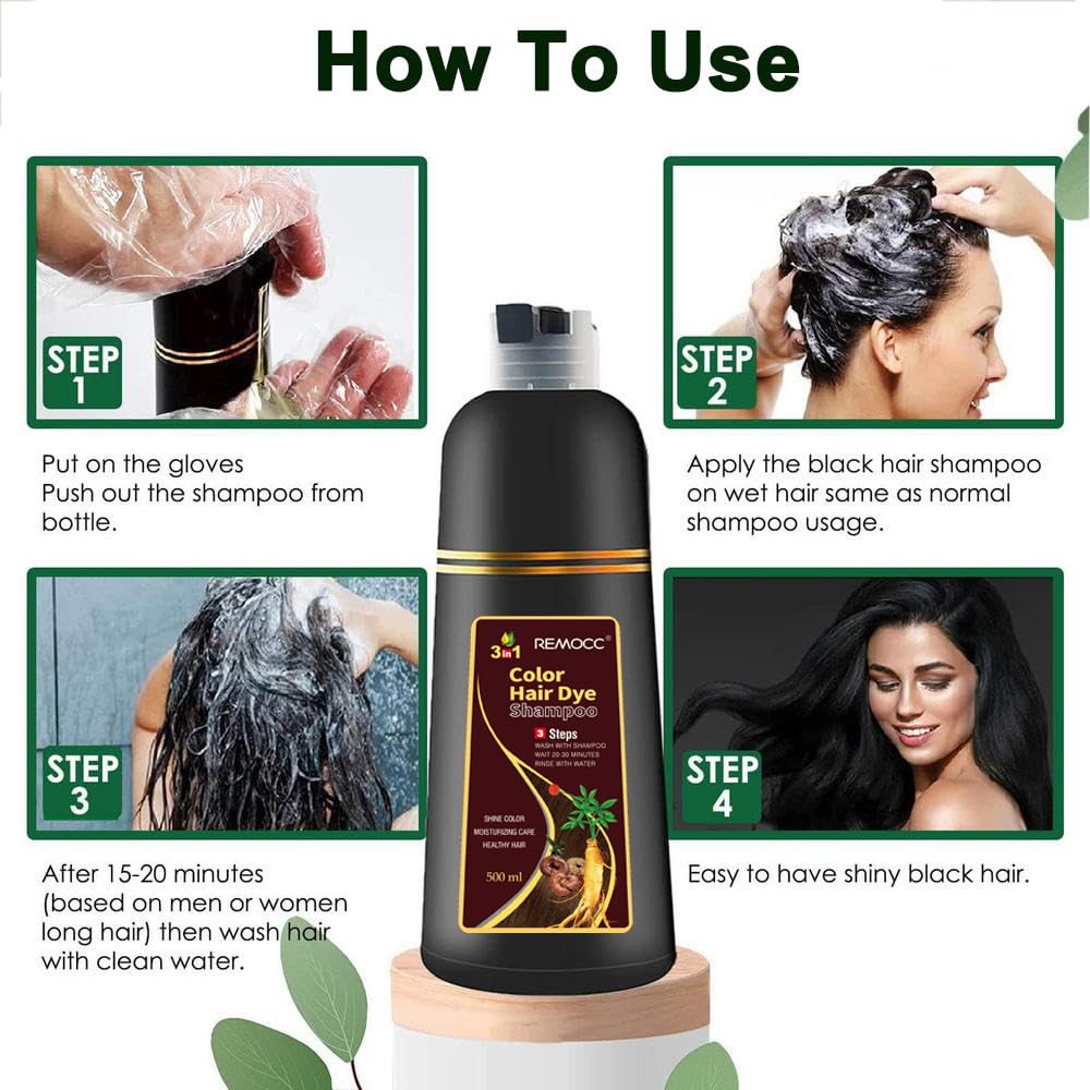 Remocc Instant Chestnut Hair Dye Shampoo 3 in 1 – 100% Gray Coverage in Minutes, 500ml