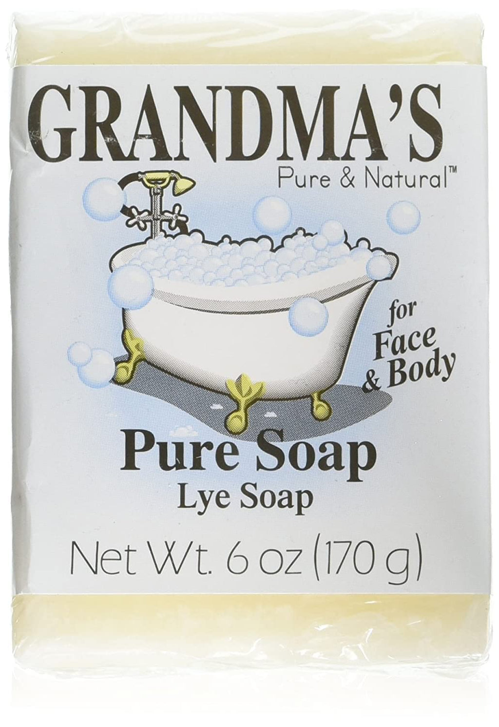 Remwood- Grandmas Pure Lye Soap Bar - 6 oz Unscented Face & Body Wash | No Detergents, Dyes or Fragrances