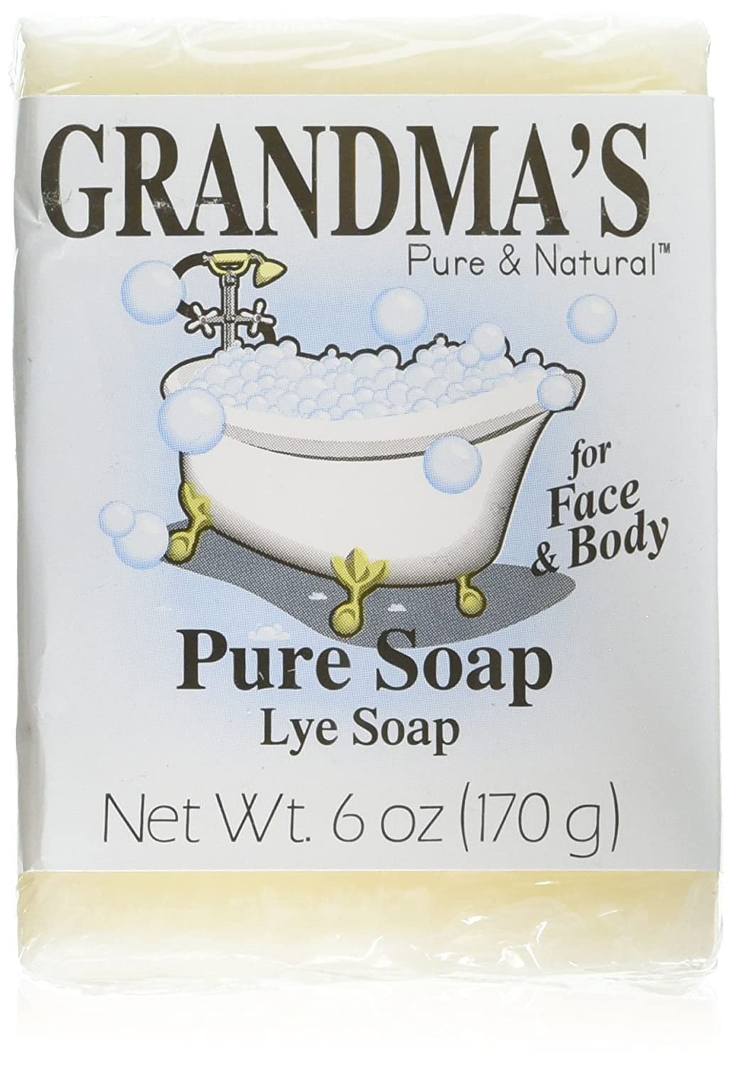 Remwood- Grandmas Pure Lye Soap Bar - 6 oz Unscented Face & Body Wash | No Detergents, Dyes or Fragrances