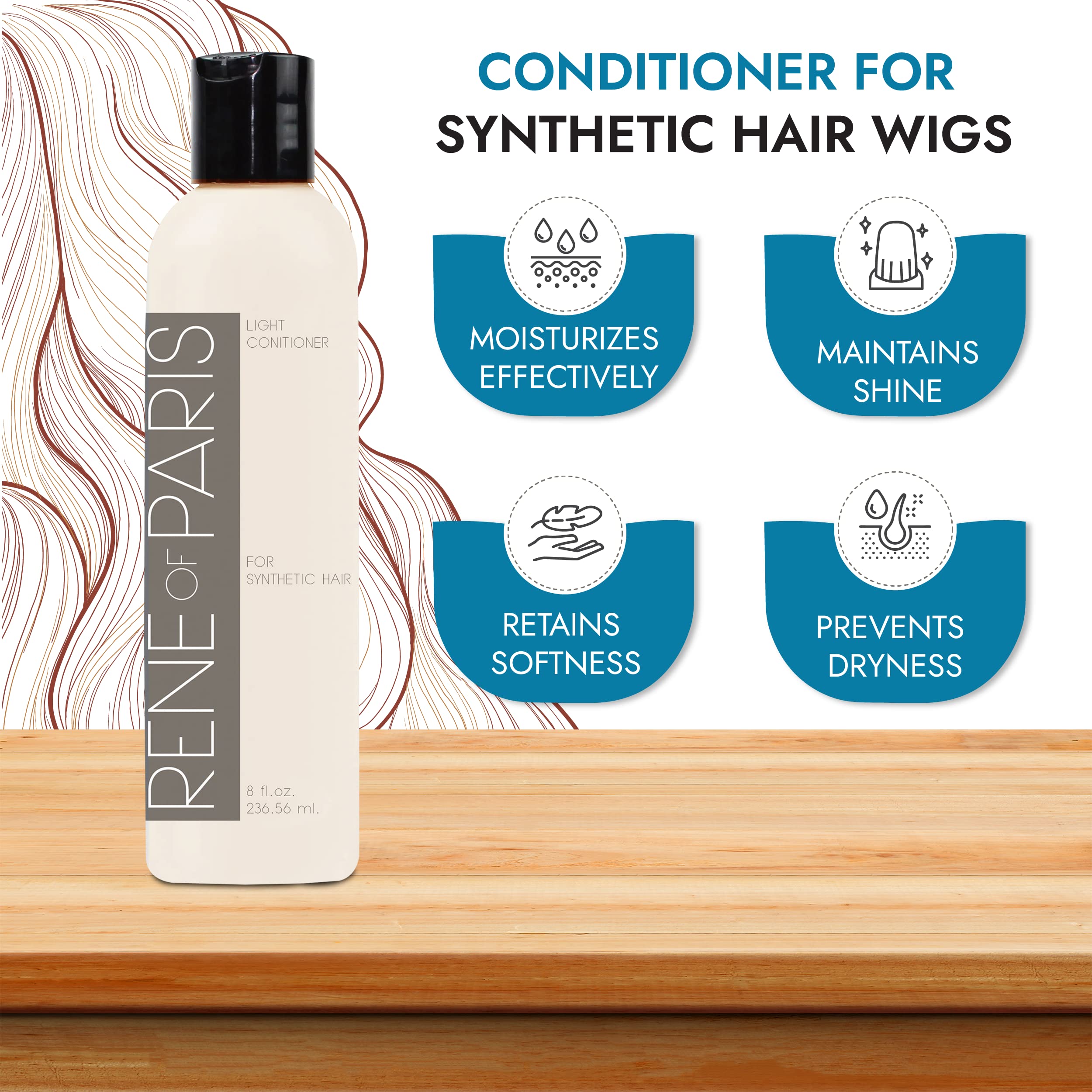 Rene of Paris Hair Conditioner for Synthetic Wigs & Extensions (8 oz) | Detangles, Shine, Protects
