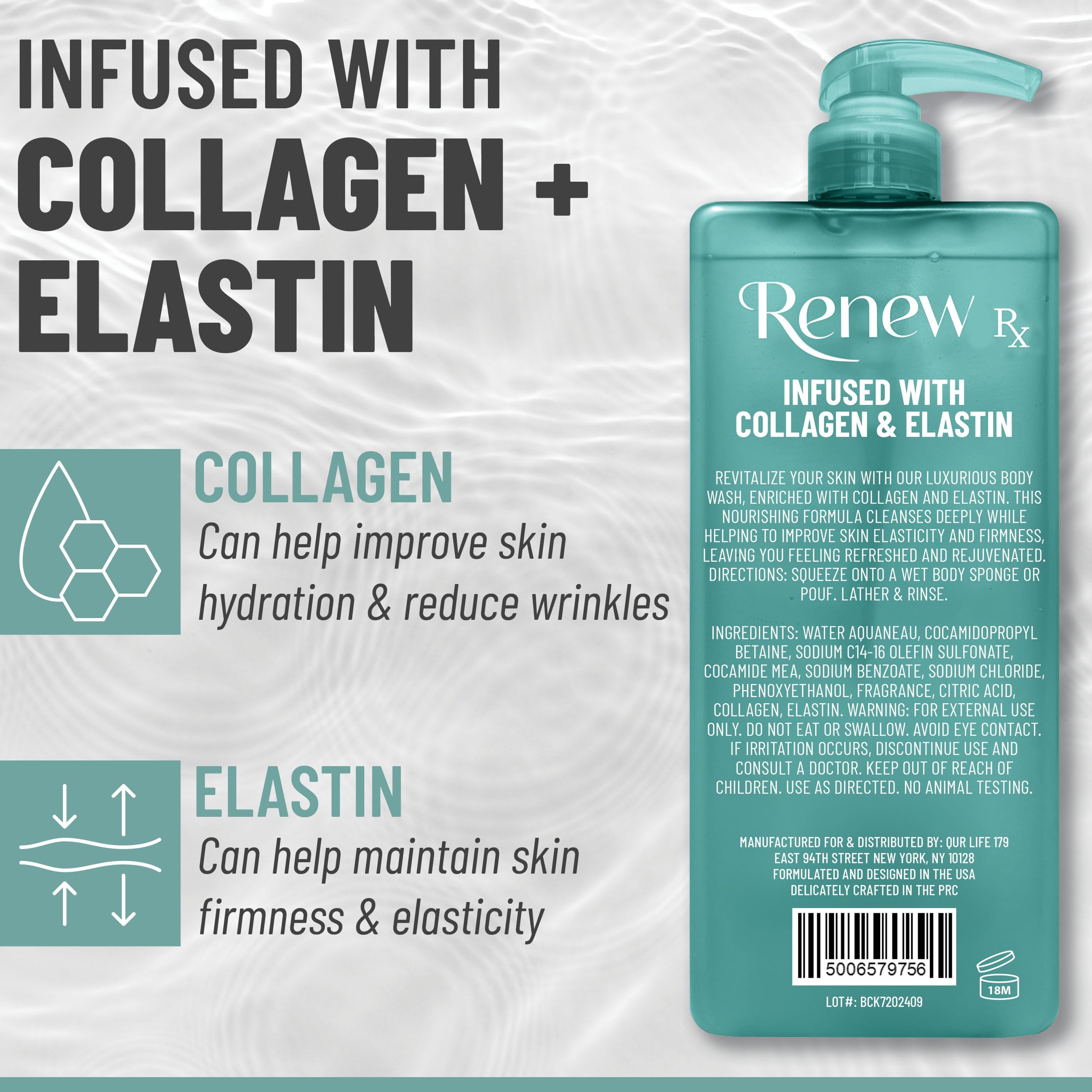 RENEW RX Collagen + Elastin Body Wash – Firming, Hydrating Cleanser (32 oz) | Vegan Skincare