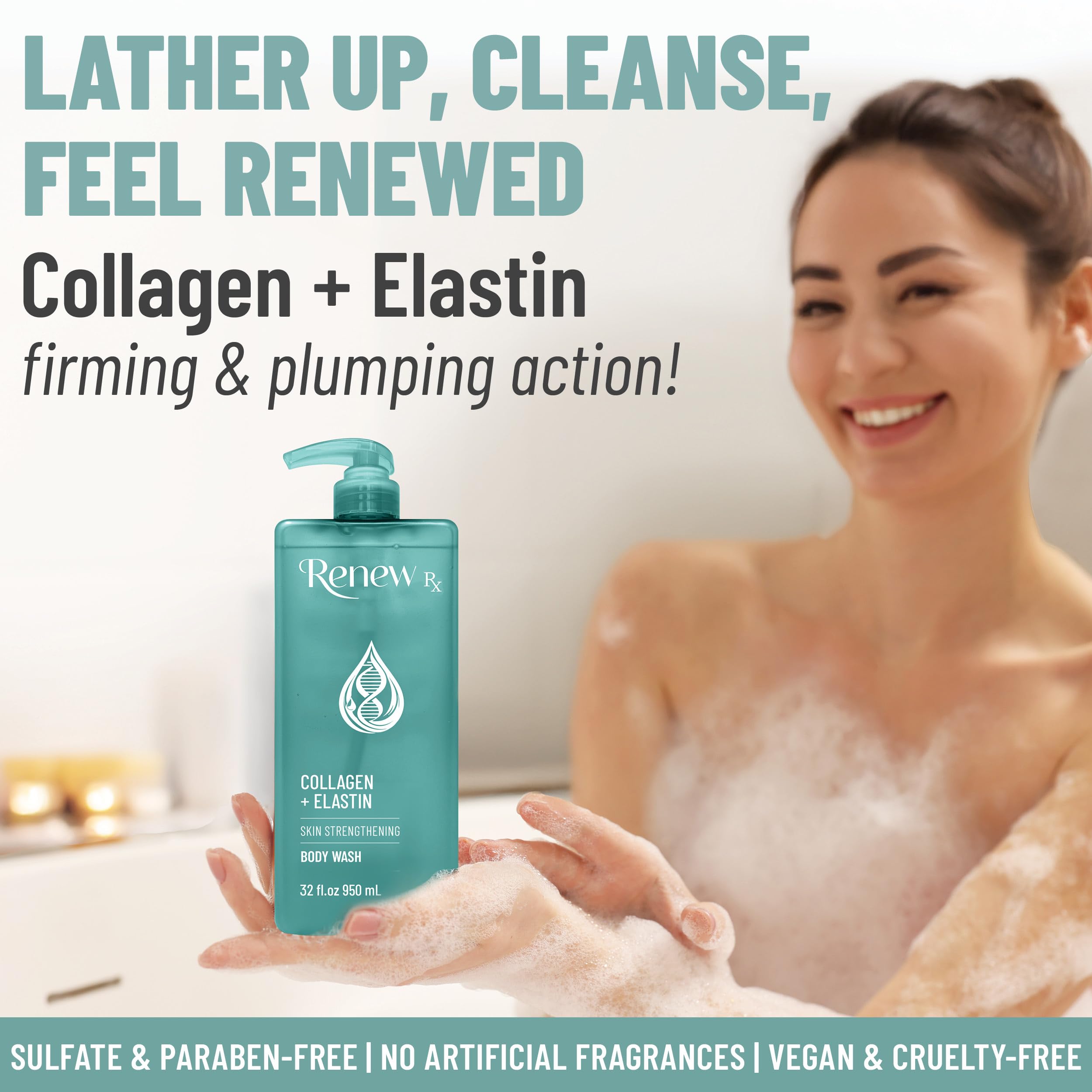 RENEW RX Collagen + Elastin Body Wash – Firming, Hydrating Cleanser (32 oz) | Vegan Skincare