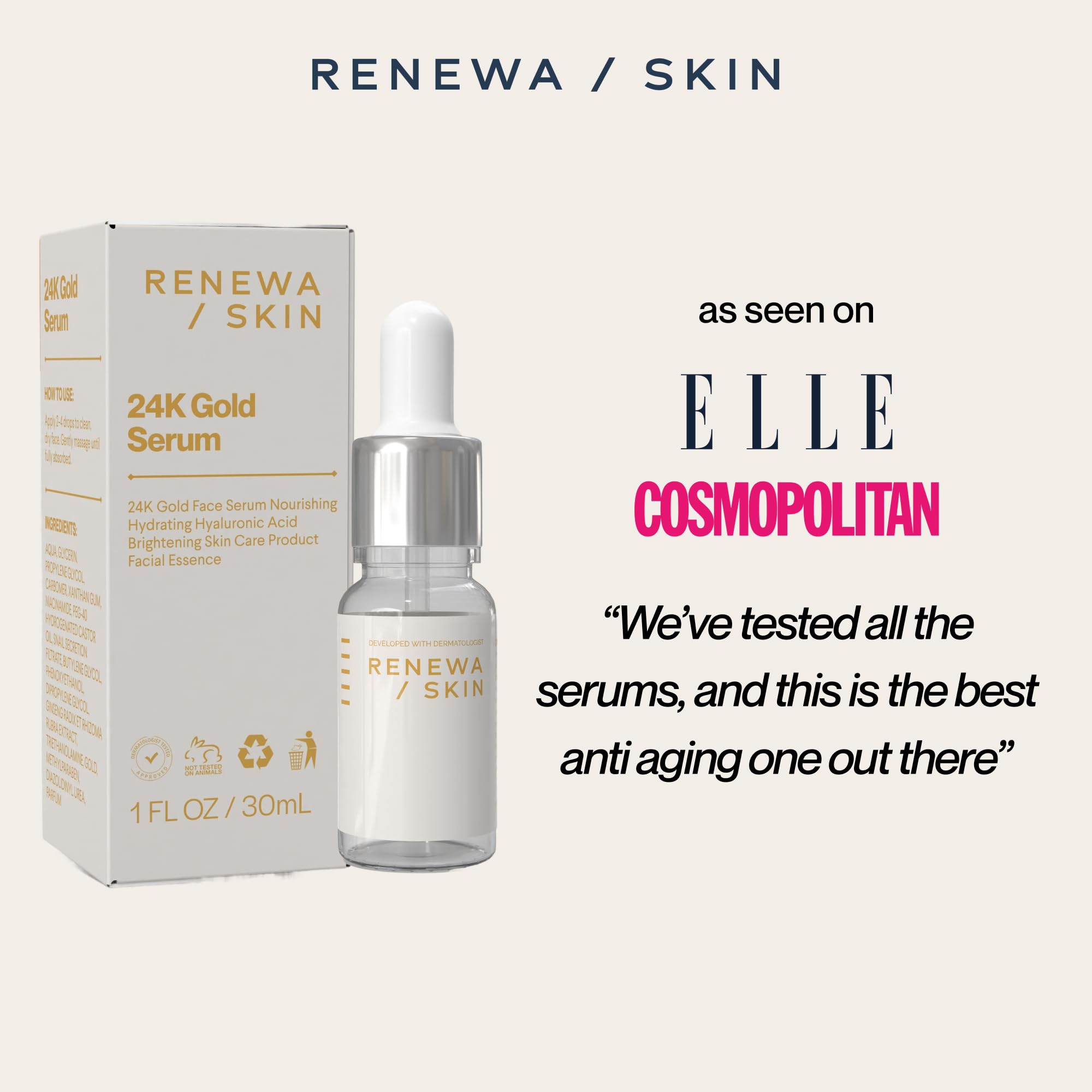 Renewa Skin 24K Gold Niacinamide Serum – Hydrating & Brightening, 30mL