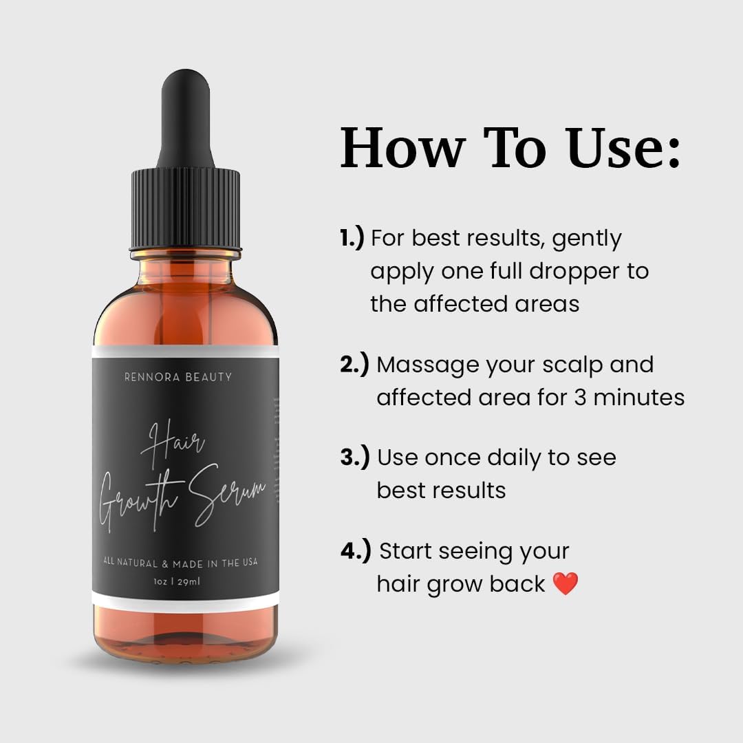 Rennora Hair Growth Serum – Organic Herbs & Natural Vitamins (30 Day Supply, 1 Pack)