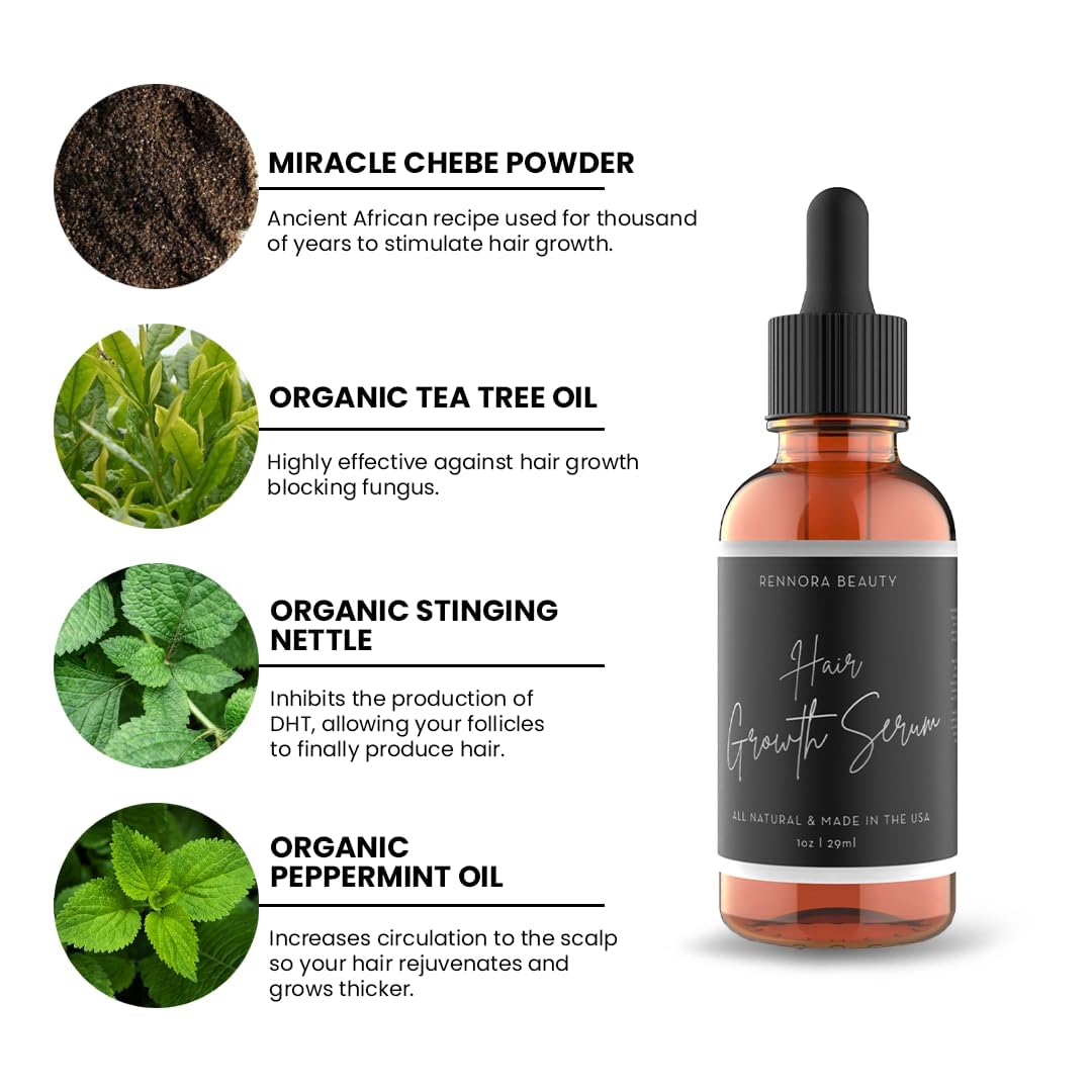 Rennora Hair Growth Serum – Organic Herbs & Natural Vitamins (30 Day Supply, 1 Pack)