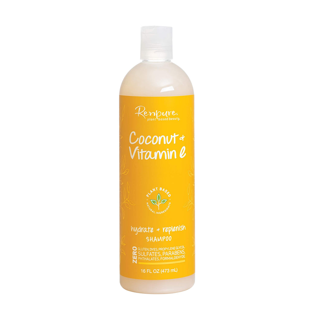 RENPURE Coconut & Vitamin E Hydrate + Replenish Shampoo – Plant-Based, Sulfate-Free, Color-Safe 16 fl oz