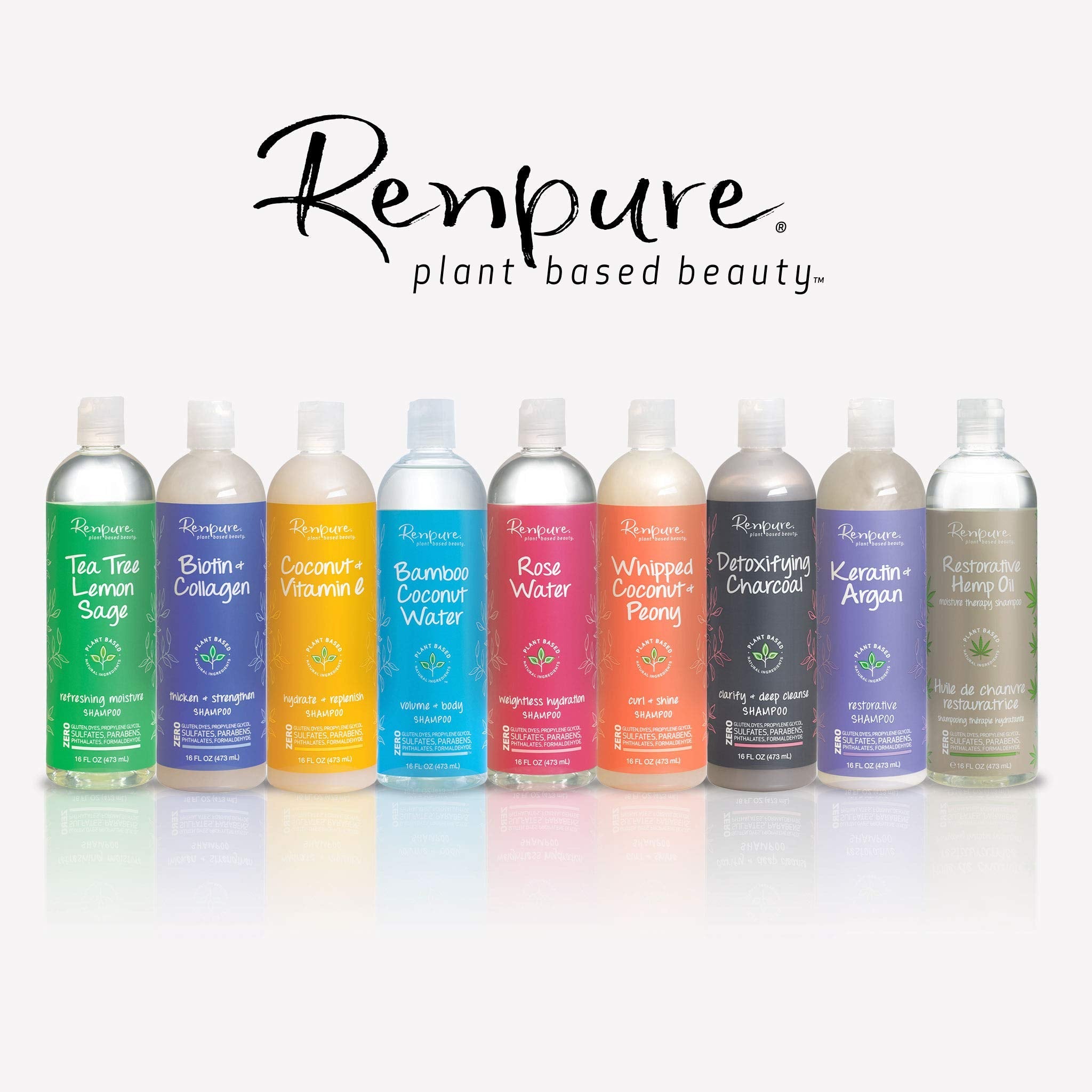 RENPURE Coconut & Vitamin E Hydrate + Replenish Shampoo – Plant-Based, Sulfate-Free, Color-Safe 16 fl oz