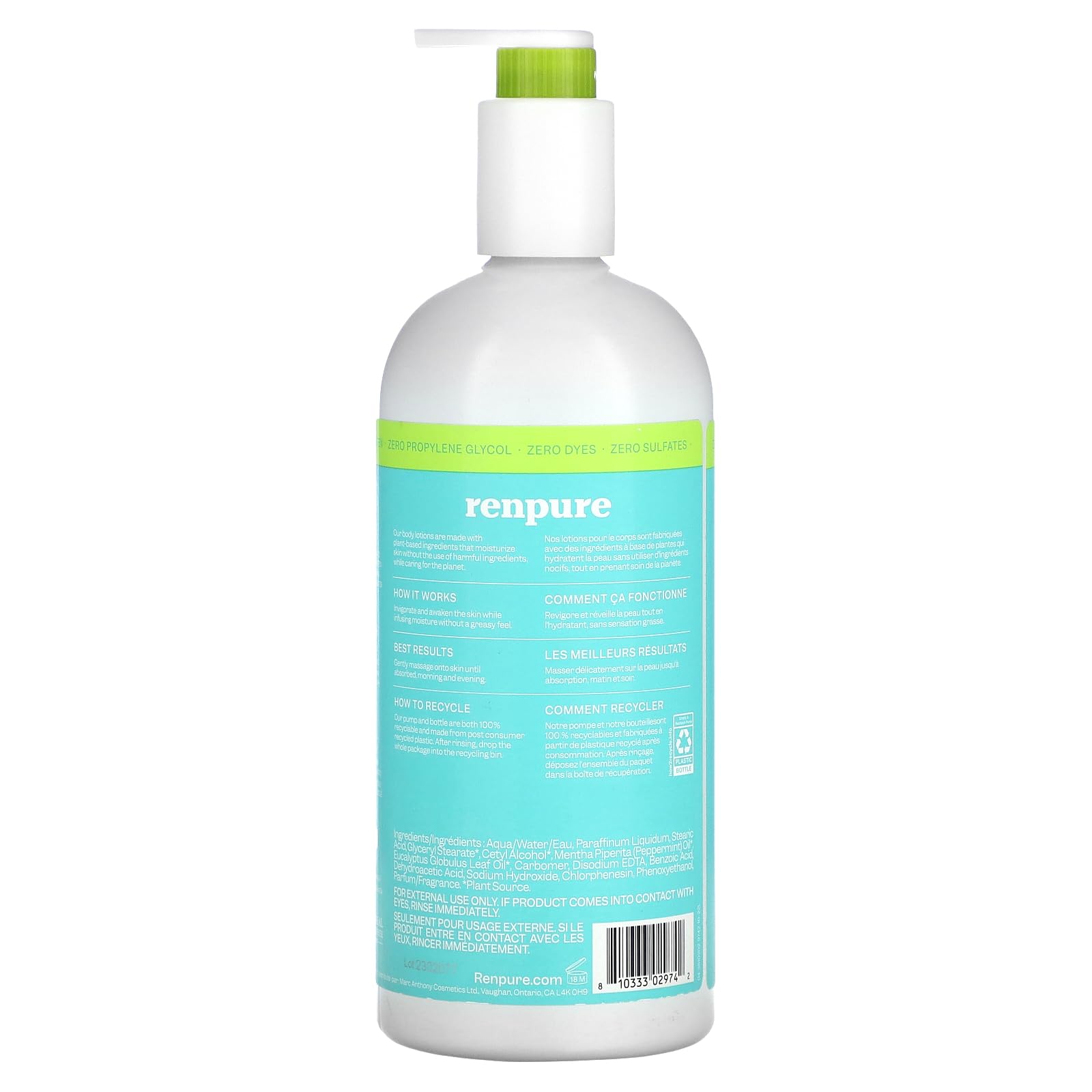 Renpure Fresh Mint & Eucalyptus Invigorating Body Lotion – Rich, Silky Hydration (24 oz)