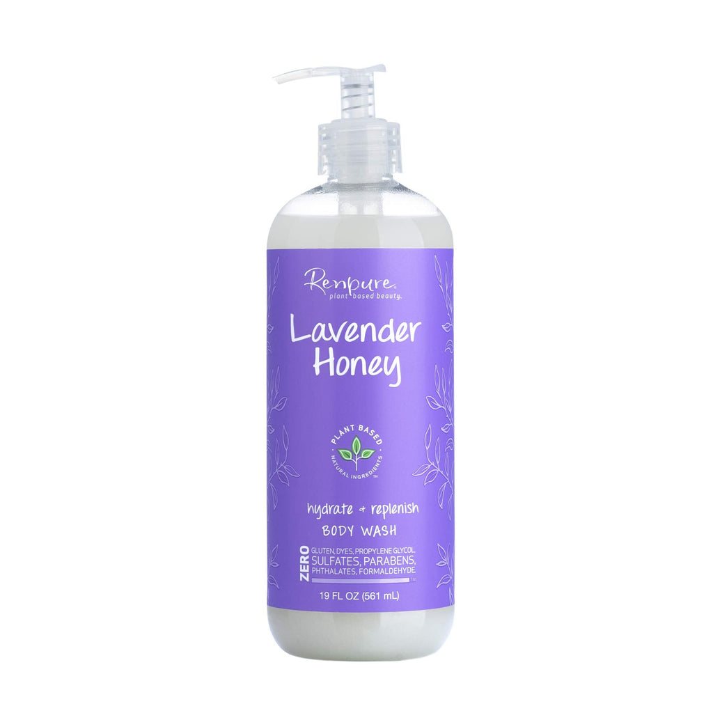 RENPURE Lavender Body Wash with Manuka Honey & Coconut Oil – Sulfate-Free, 19 oz