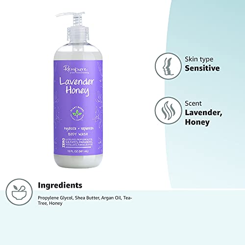 RENPURE Lavender Body Wash with Manuka Honey & Coconut Oil – Sulfate-Free, 19 oz