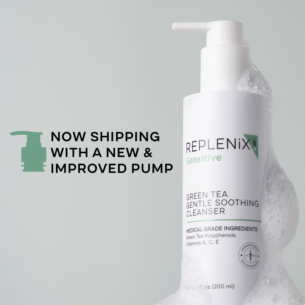 Replenix Green Tea Gentle Soothing Facial Cleanser – Medical-Grade Sensitive Skin, 6.7 fl oz (New Packaging)