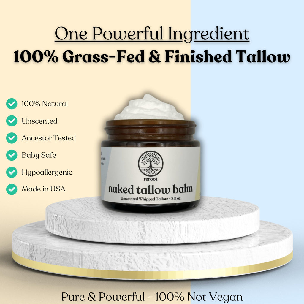 Reroot Organics Naked Tallow Balm – 1 Ingredient, Grass-Fed Beef Tallow, 2oz