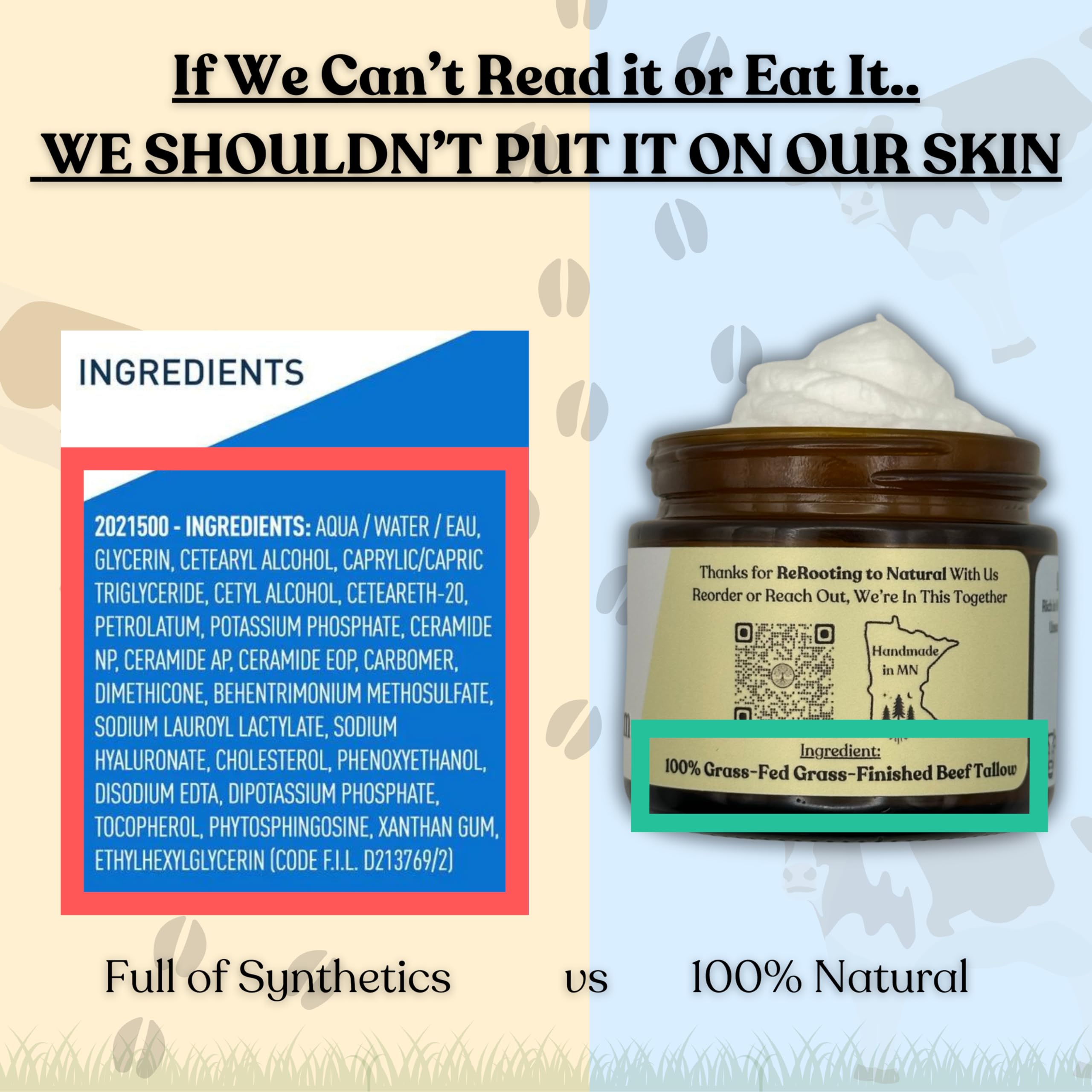 Reroot Organics Naked Tallow Balm – 1 Ingredient, Grass-Fed Beef Tallow, 2oz