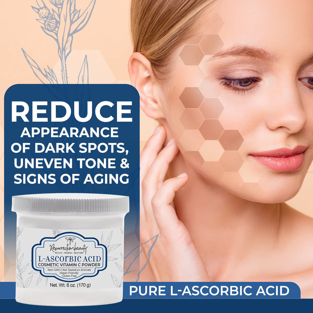 RESURRECTIONbeauty 100% Pure L-Ascorbic Acid Powder – DIY Vitamin C Skincare for Serums, Masks, and More | 6 oz