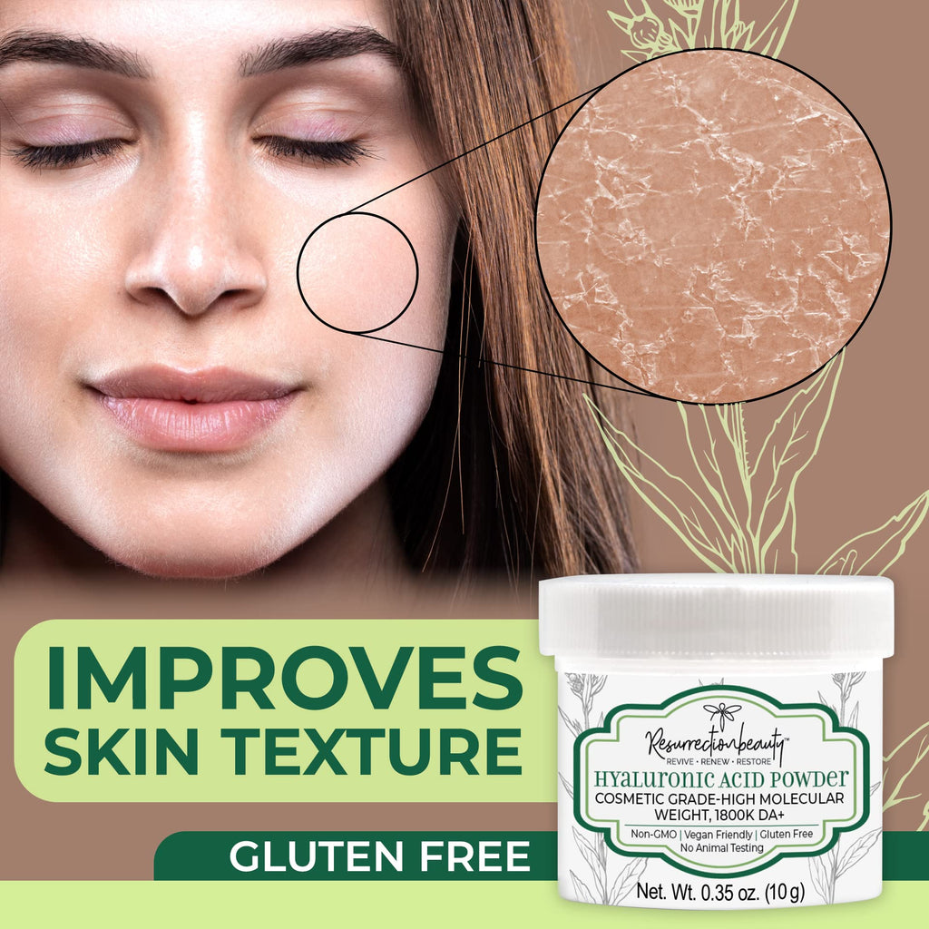 RESURRECTIONbeauty Pure Hyaluronic Acid Powder – High Molecular Weight Sodium Hyaluronate, 10g for DIY Serums & Masks