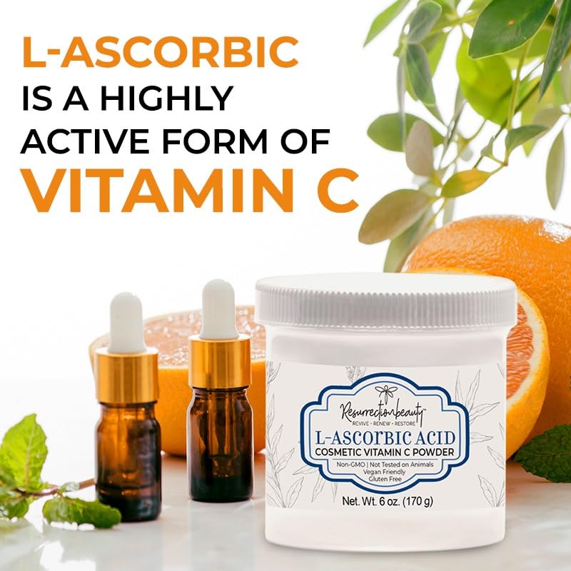 RESURRECTIONbeauty 100% Pure L-Ascorbic Acid Powder – DIY Vitamin C Skincare for Serums, Masks, and More | 6 oz