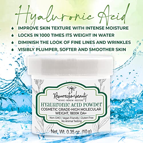 RESURRECTIONbeauty Pure Hyaluronic Acid Powder – High Molecular Weight Sodium Hyaluronate, 10g for DIY Serums & Masks