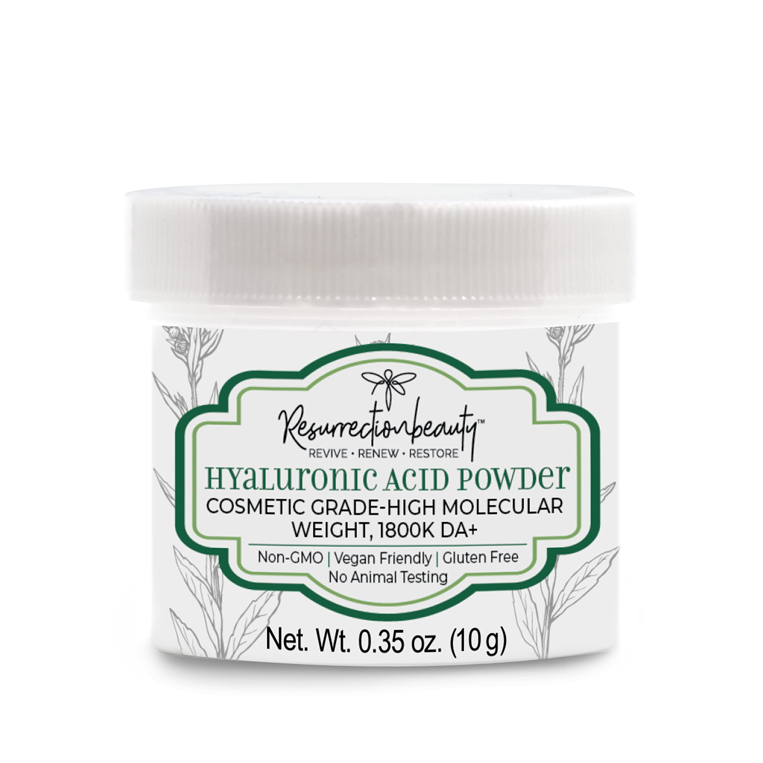RESURRECTIONbeauty Pure Hyaluronic Acid Powder – High Molecular Weight Sodium Hyaluronate, 10g for DIY Serums & Masks
