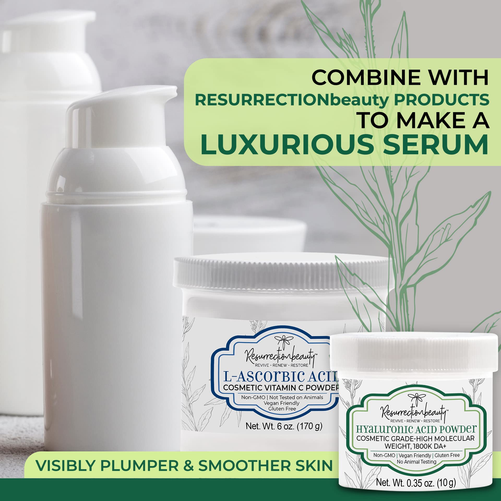 RESURRECTIONbeauty Pure Hyaluronic Acid Powder – High Molecular Weight Sodium Hyaluronate, 10g for DIY Serums & Masks