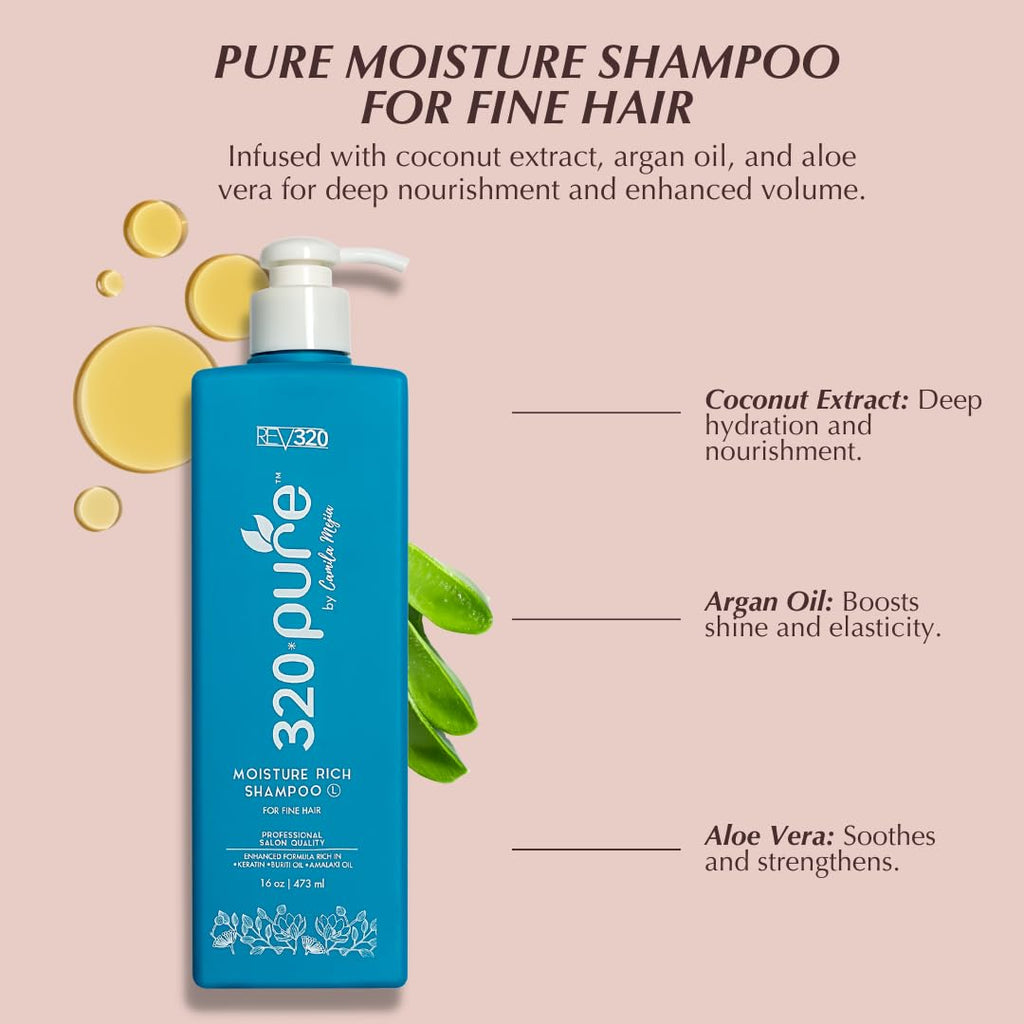 Rev320 320Pure Moisture Rich Shampoo for Fine Hair – Lightweight & Volumizing