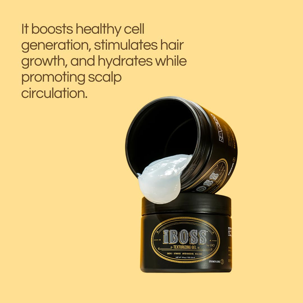 Rev320 iBOSS Texturizing Hair Gel for Men – Strong Hold, Dandruff & UV Protection, 18 oz