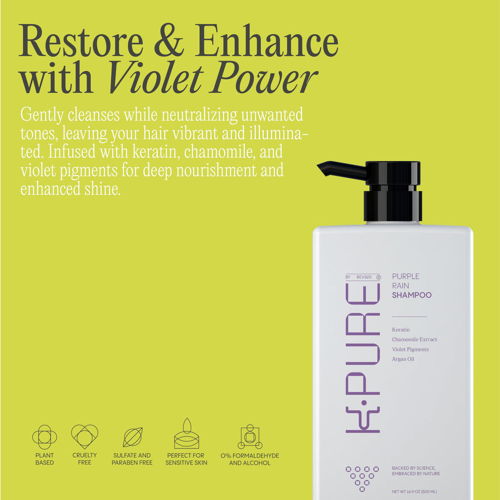 Rev320 Purple Rain Keratin Shampoo by K-Pure – Sulfate/Paraben Free, Anti-Brass Purple for Blonde, Silver & Gray Hair