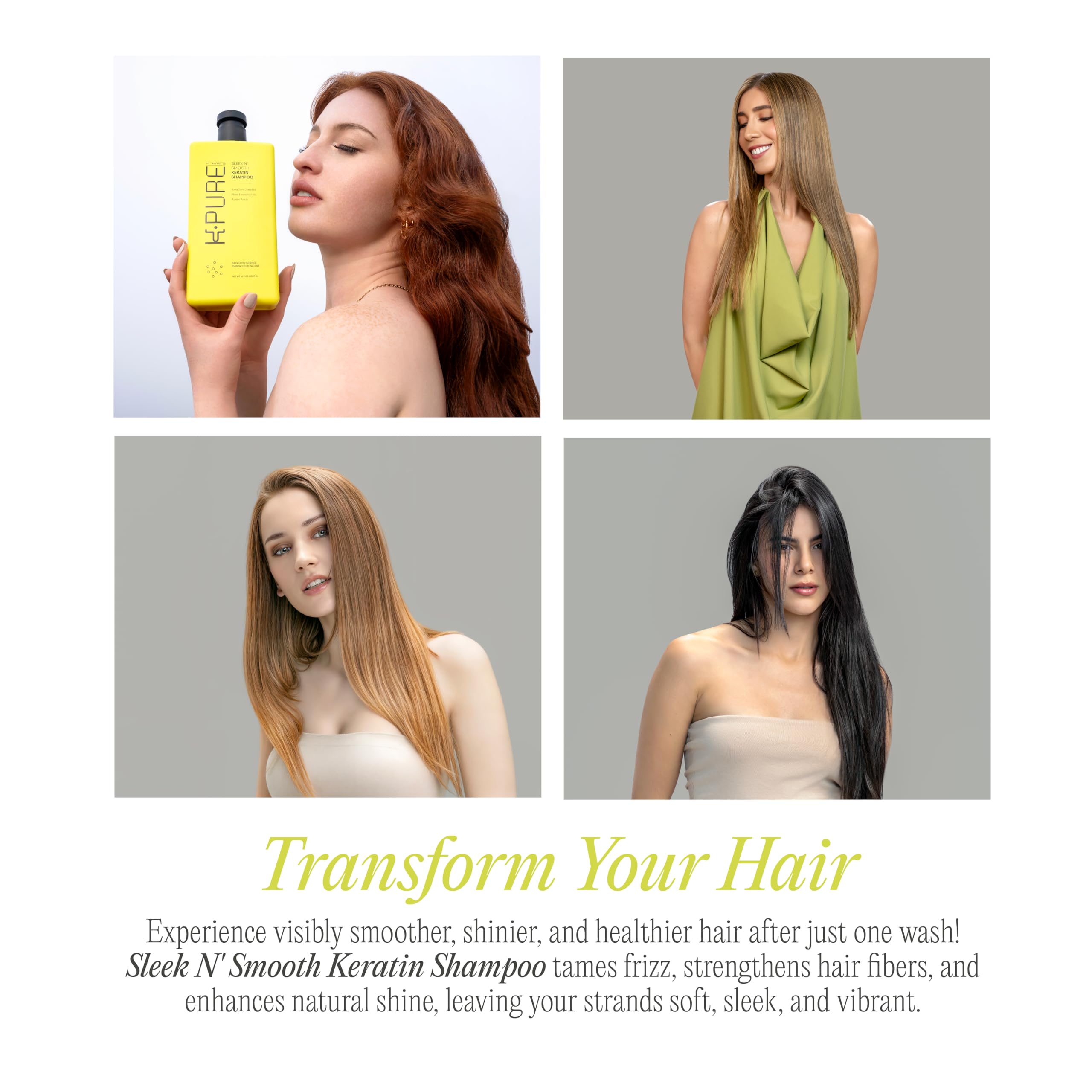 Rev320 Sleek N' Smooth Keratin Shampoo by K-Pure – Anti-Frizz, Strength & Shine (Sulfate & Paraben Free)