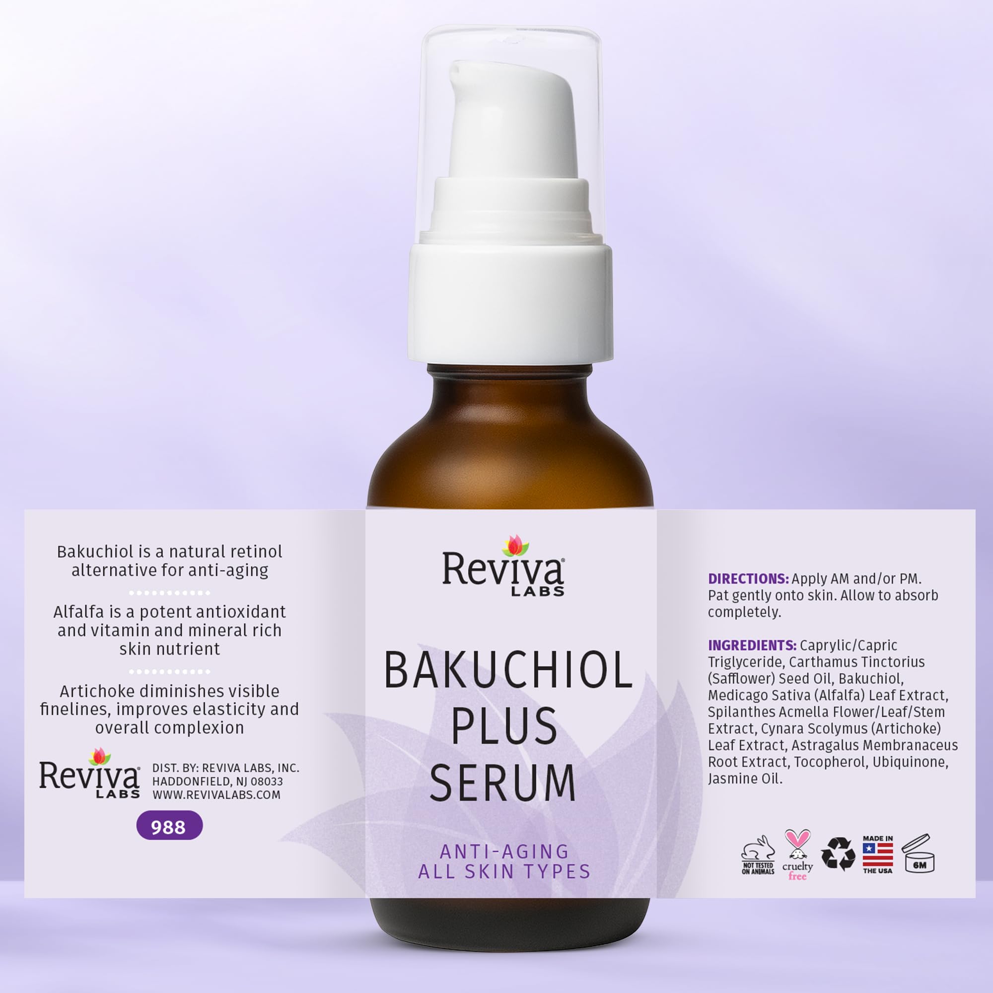 Reviva Labs Bakuchiol Serum – Natural Retinol Alternative with Alfalfa & Artichoke, Hydrating 1 Fl Oz