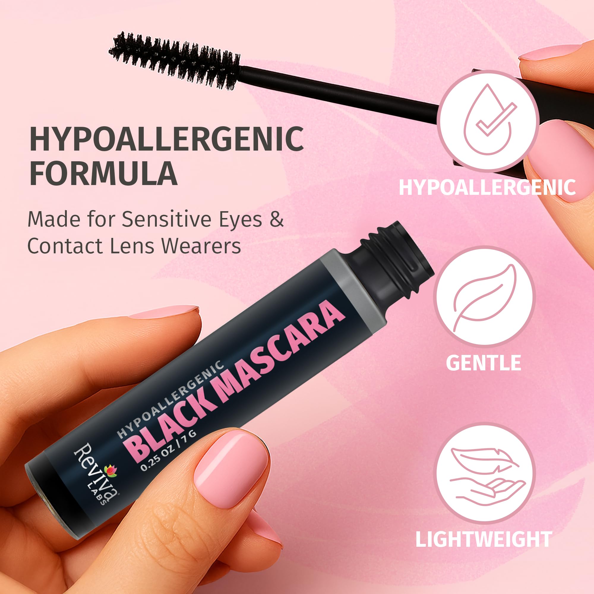 Reviva Labs Black Hypoallergenic Mascara for Sensitive Eyes — Gentle, Volumizing & Lengthening (50+) 0.25 oz