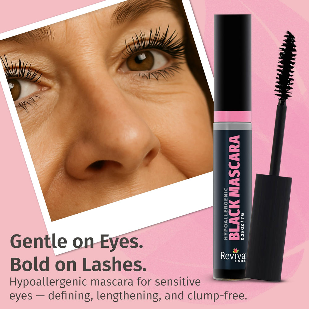 Reviva Labs Black Hypoallergenic Mascara for Sensitive Eyes — Gentle, Volumizing & Lengthening (50+) 0.25 oz