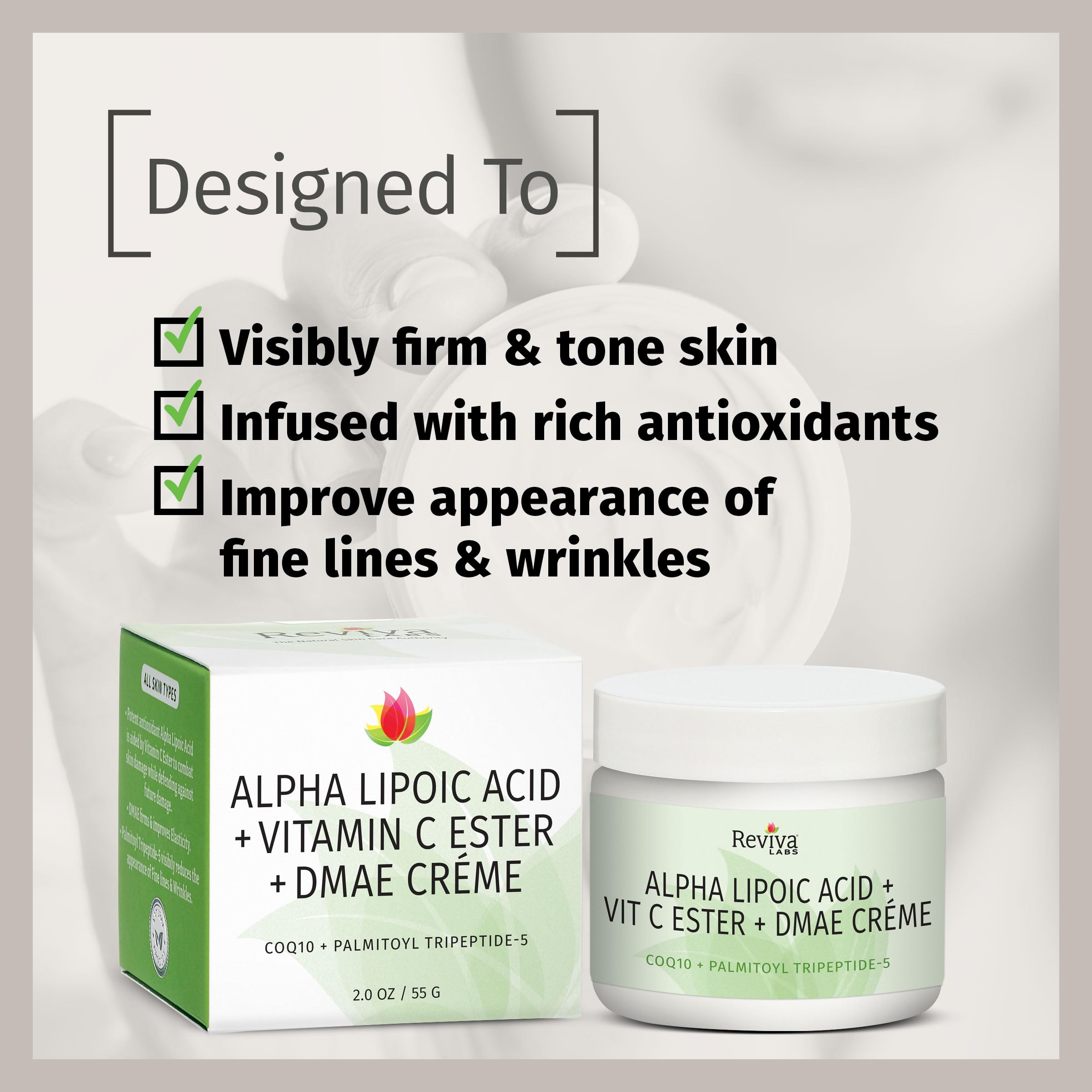 Reviva Labs DMAE Cream with Alpha Lipoic Acid & Vitamin C Ester – Firming Neck & Face
